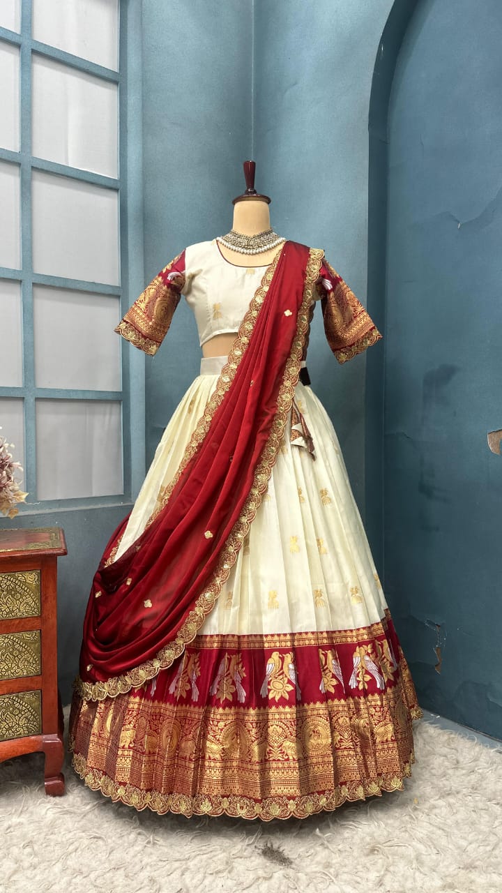 Exclusive Designer Premium Quality Pure Kanjivaram silk full stiched Lehenga