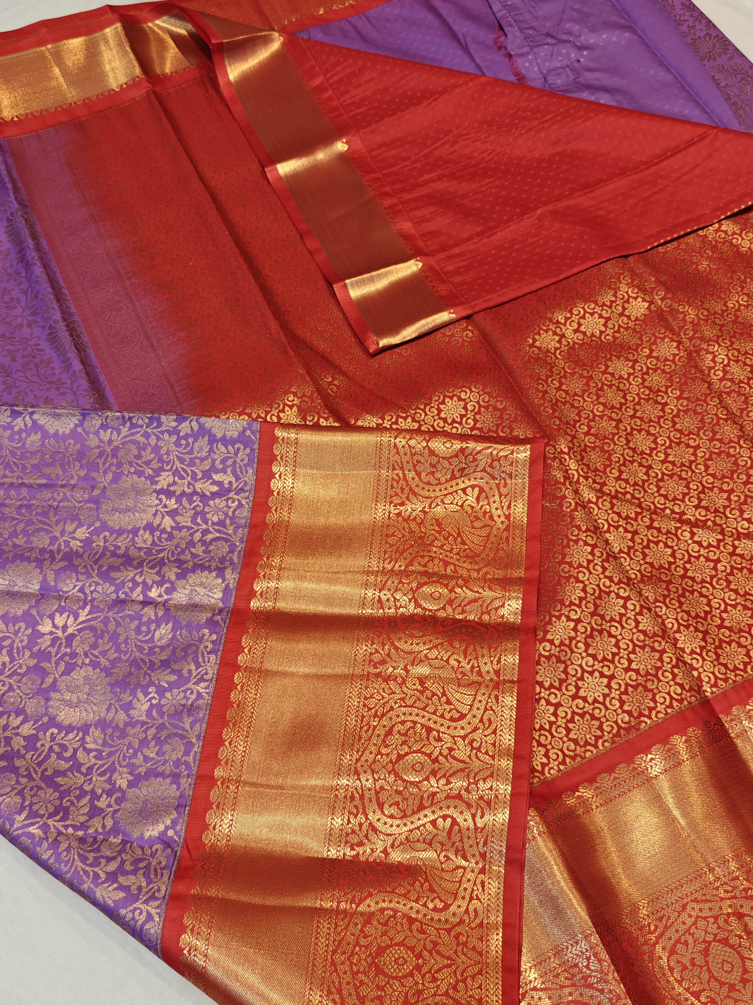 Premium Quality Purple with Red Semi Kanchipattu Sarees in 5 Beautiful Designs