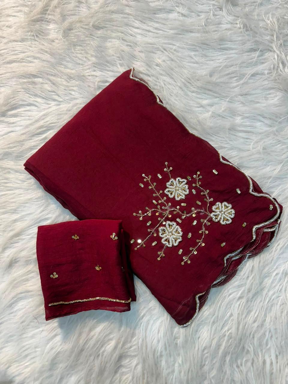 Rangoli Crush Saree with Handwork n Moti Work coming with Kutdana