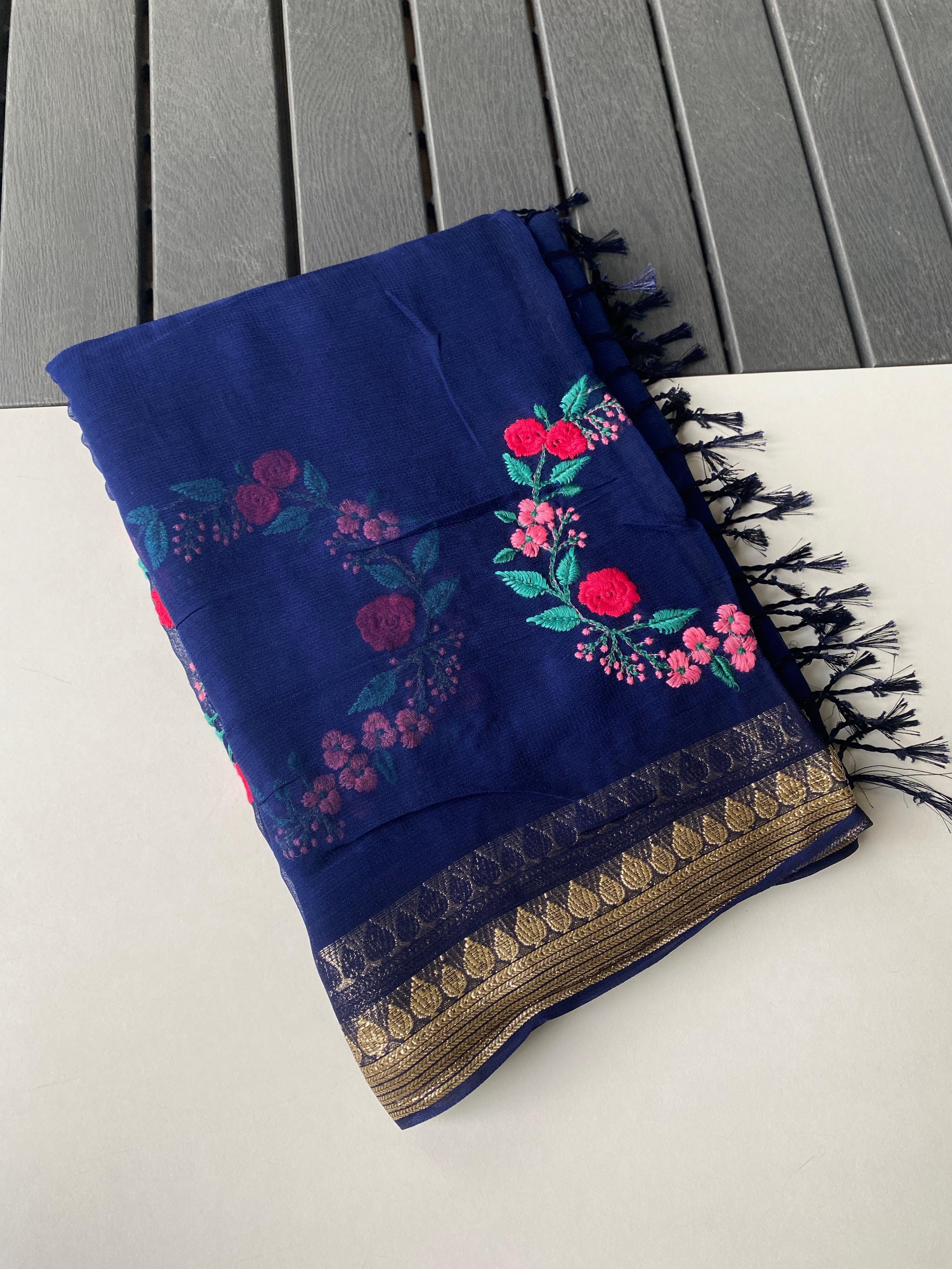 Viscose Georgette Saree with jewel Design