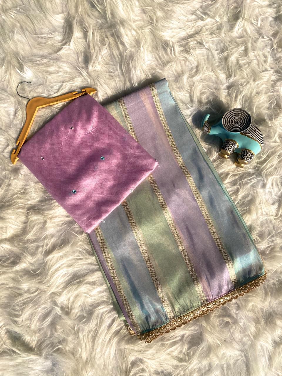 Pure Tissue Zari Saree with Rainbow Stripes