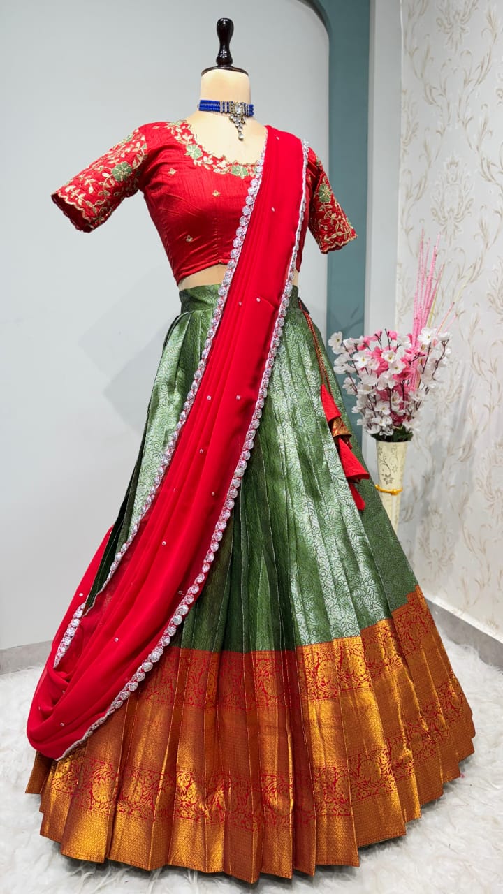 Exclusive Designer Premium Quality Pure Kanjivaram silk full stiched Lehenga