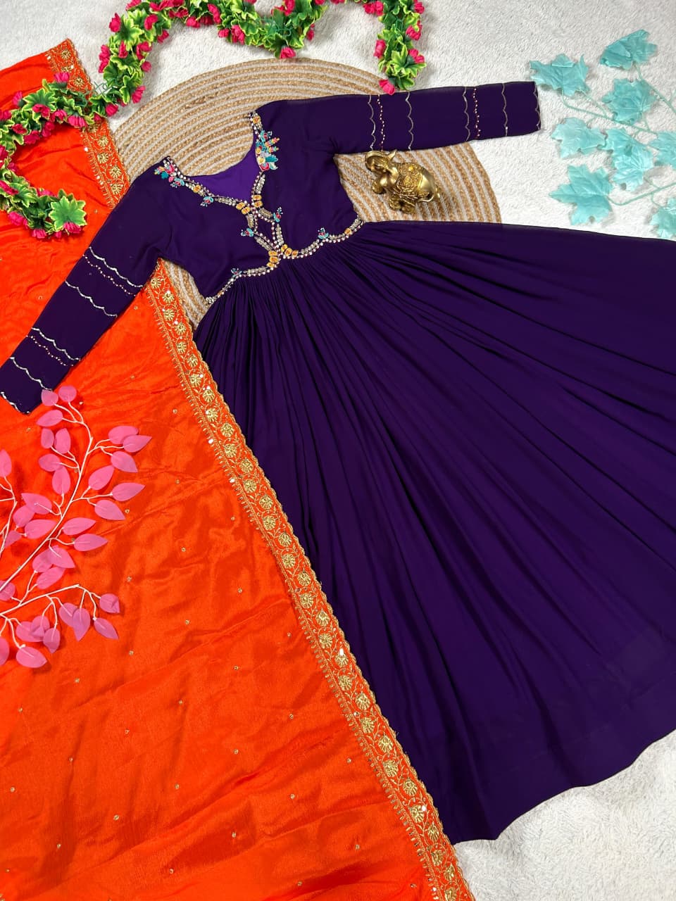 Purple Maggam Work Anarkali Dress with Duppata