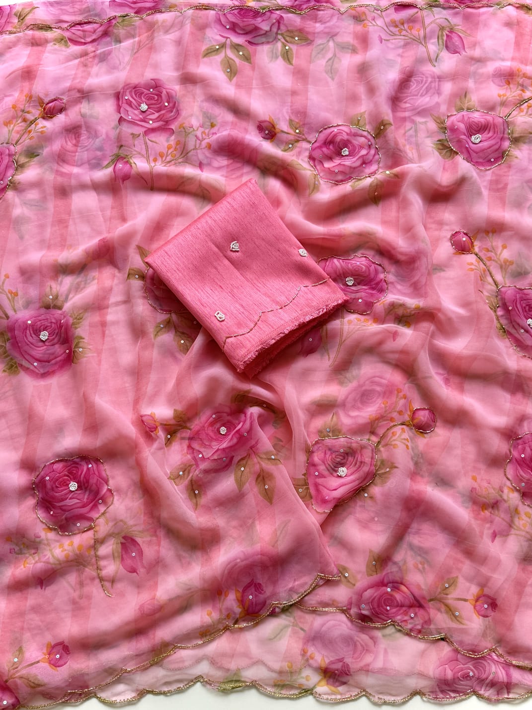 Soft georgette with cutdana work