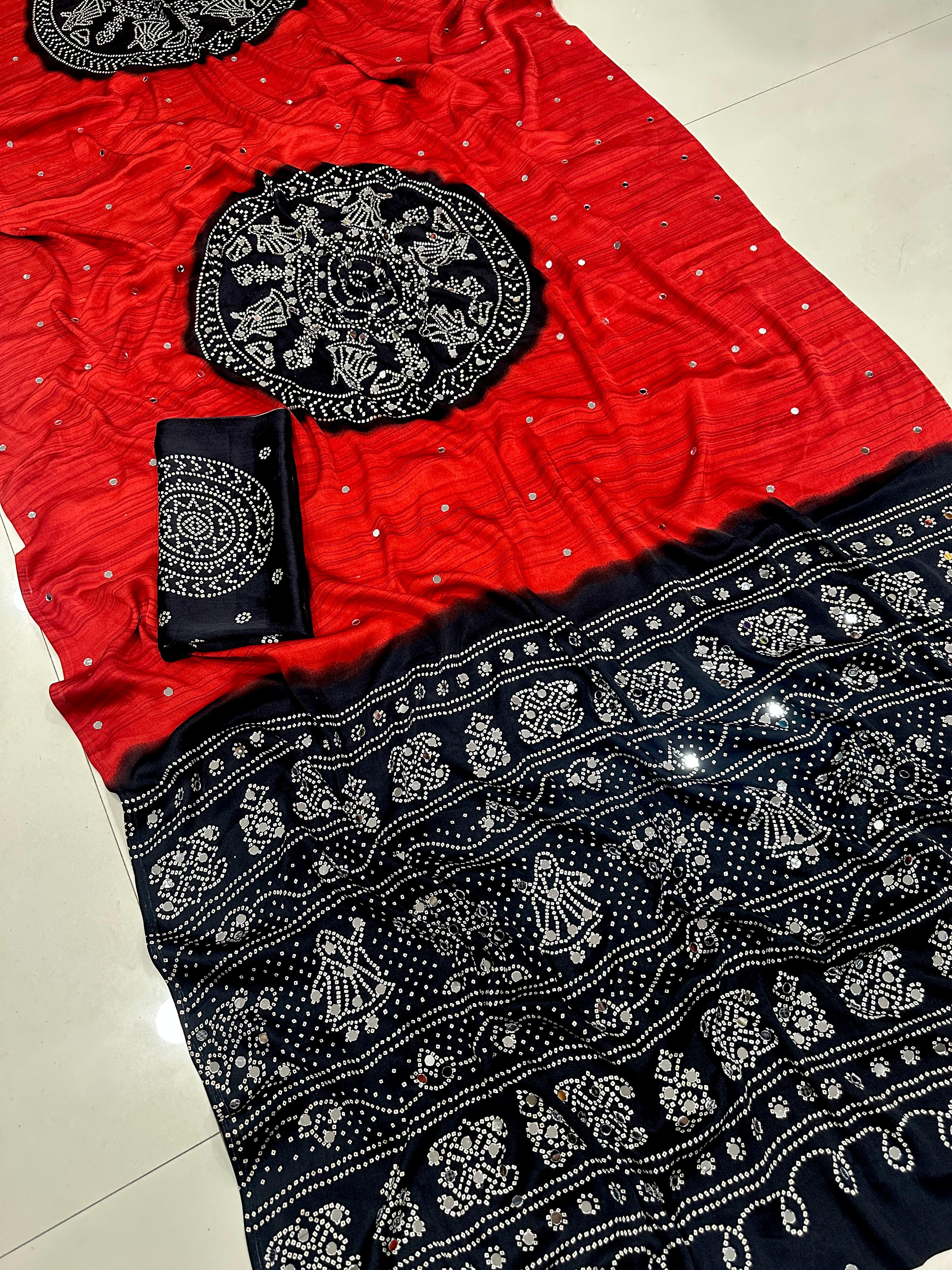 Ajrakh Sarees with real mirror work