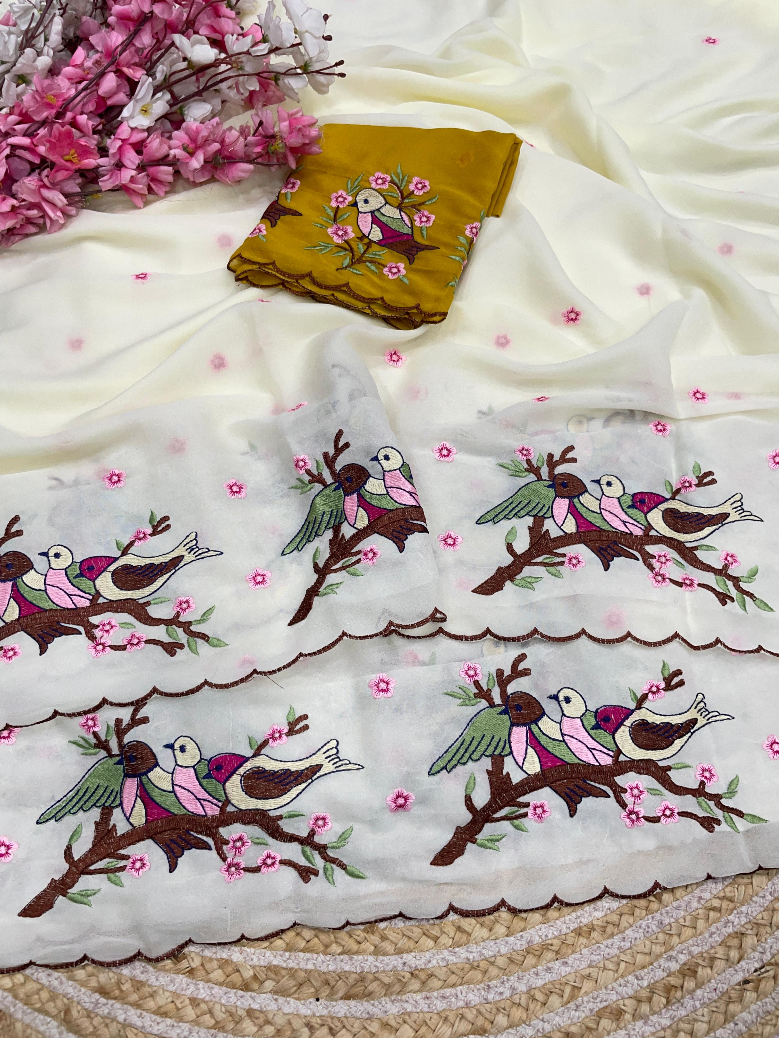 Star Georgette Sarees with Beautiful Multi Embroidery work & Arcoo Border