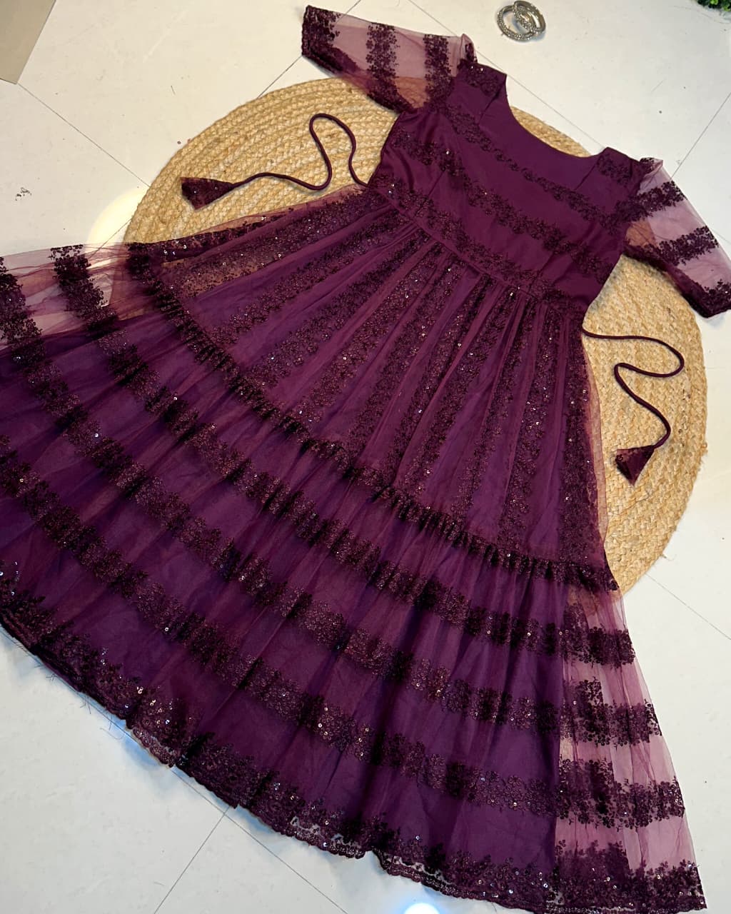 Beautiful Embroidery Sequence Work Frocks S-5XL