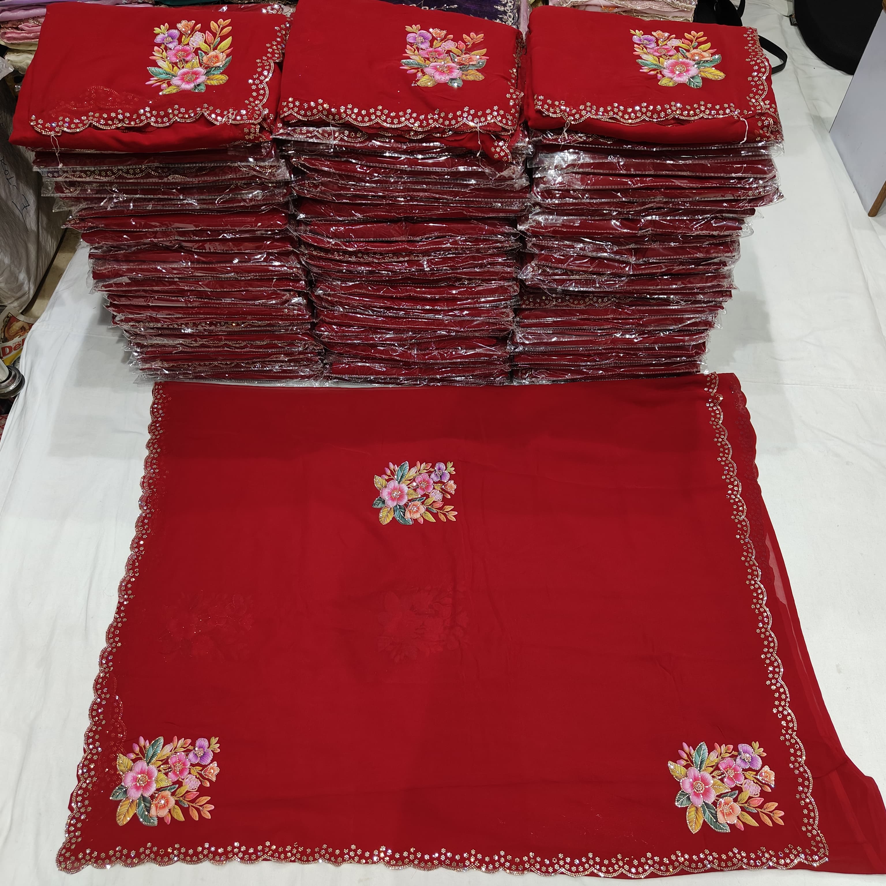 Georgette Print with Jarkan Work Saree with Blouse