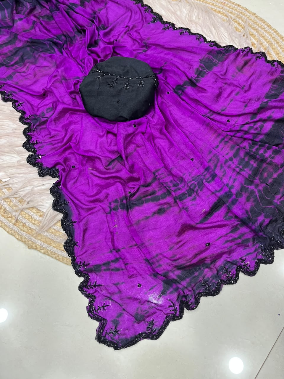 Pure Dyeable Chinon Sarees with Shibori design & Cutdana Border