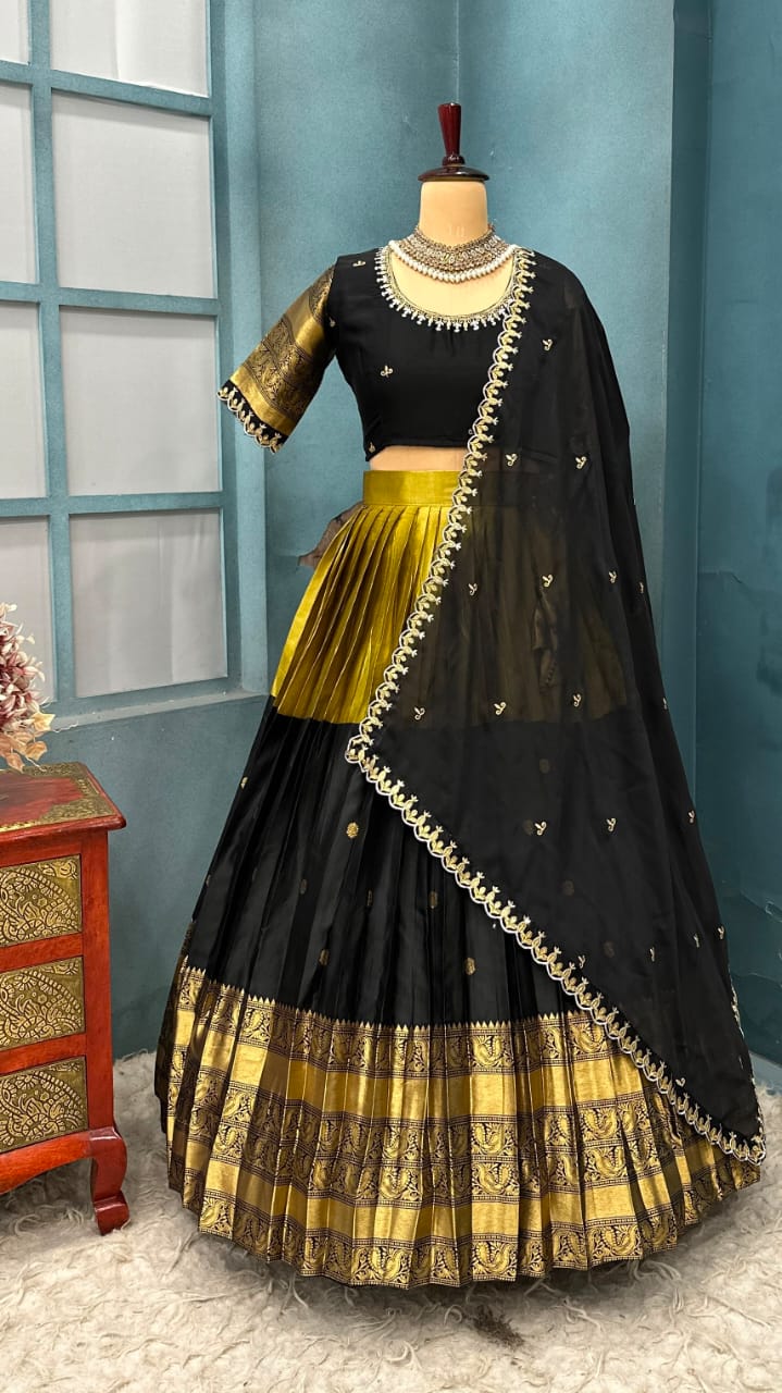 Premium Quality Fully Stitched Kanjivaram with tissue silk dual combination Lehanga