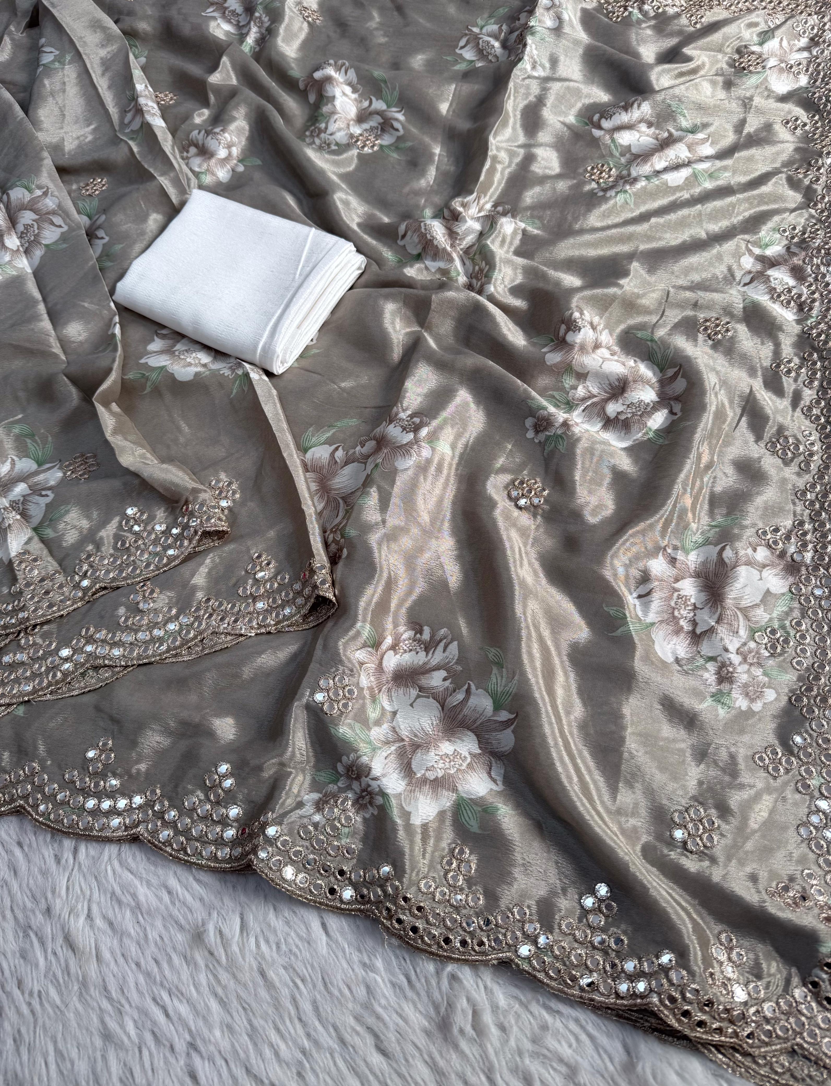Premium Dusty Shades Chinon Silk Sarees