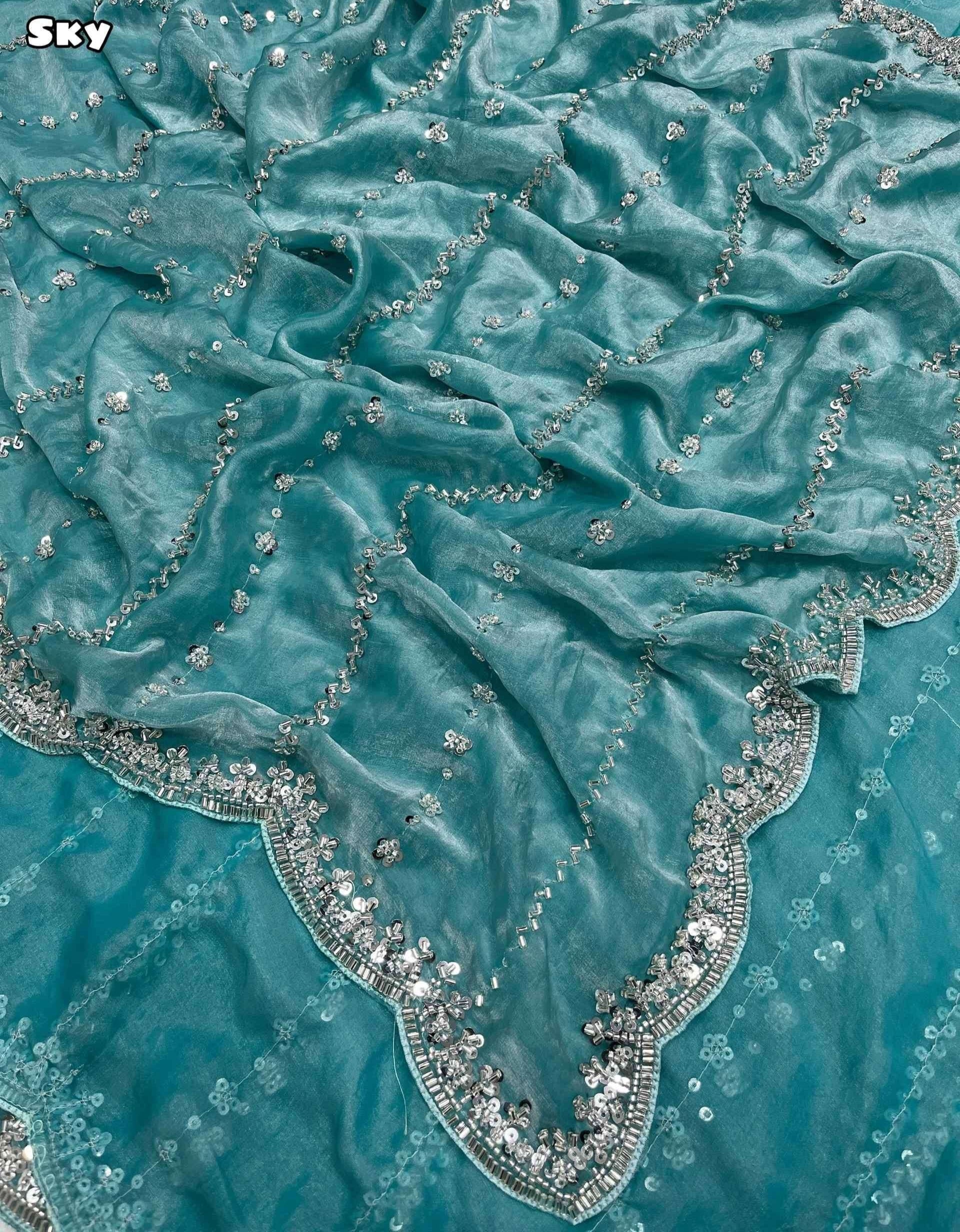 Space Silk Saree with Premium Beads Handwork