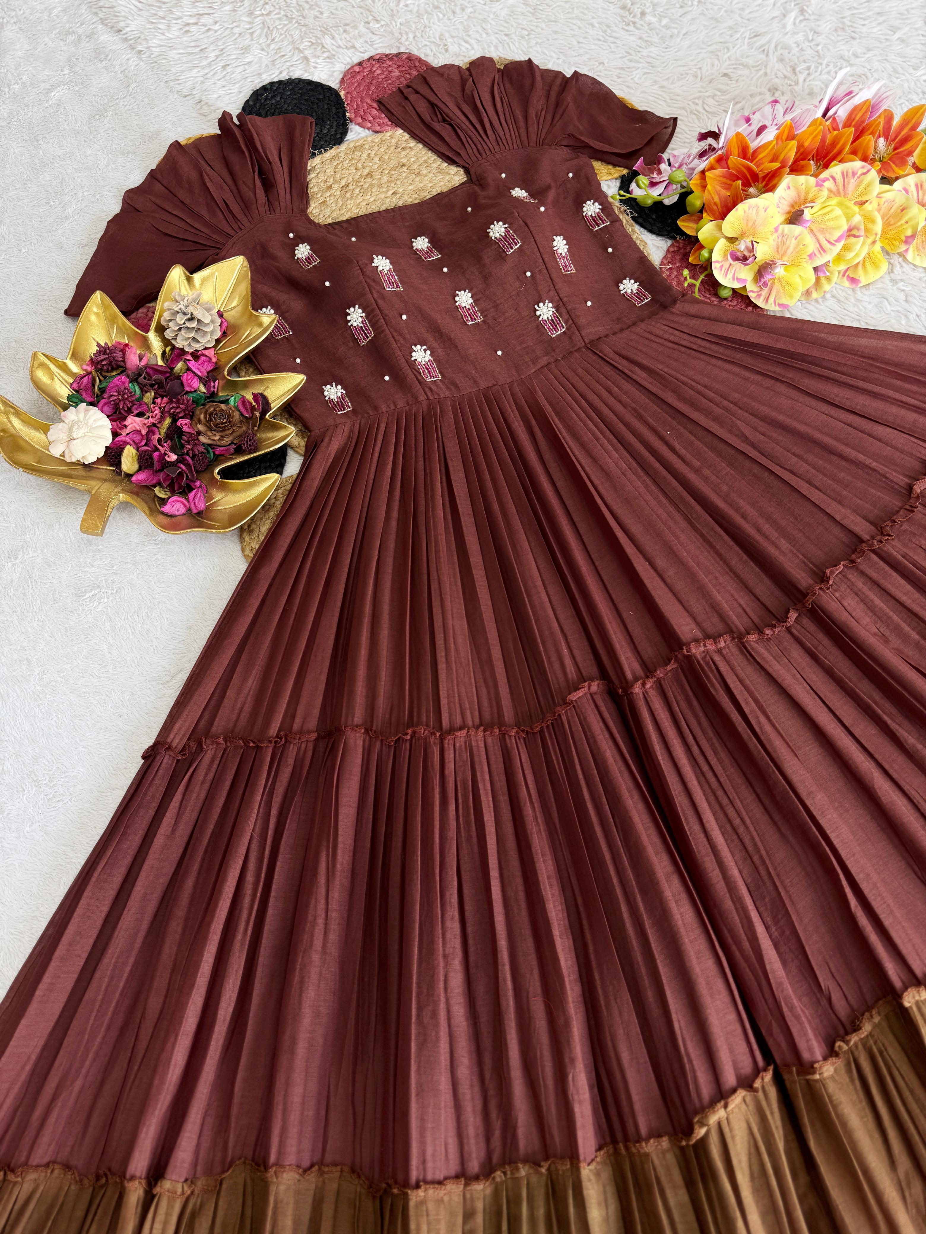 Mul Mul Cotton Gown with Maggam Work