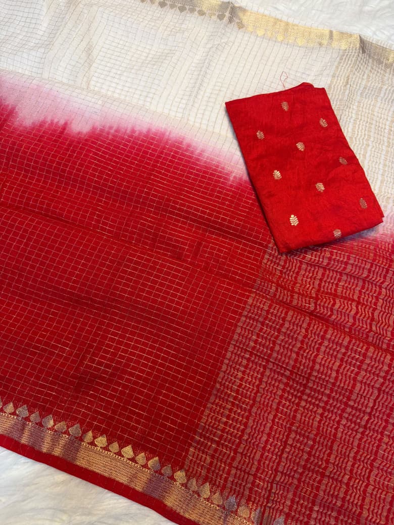 Viscose Temple Border Sarees with Chex design & Meena blouse