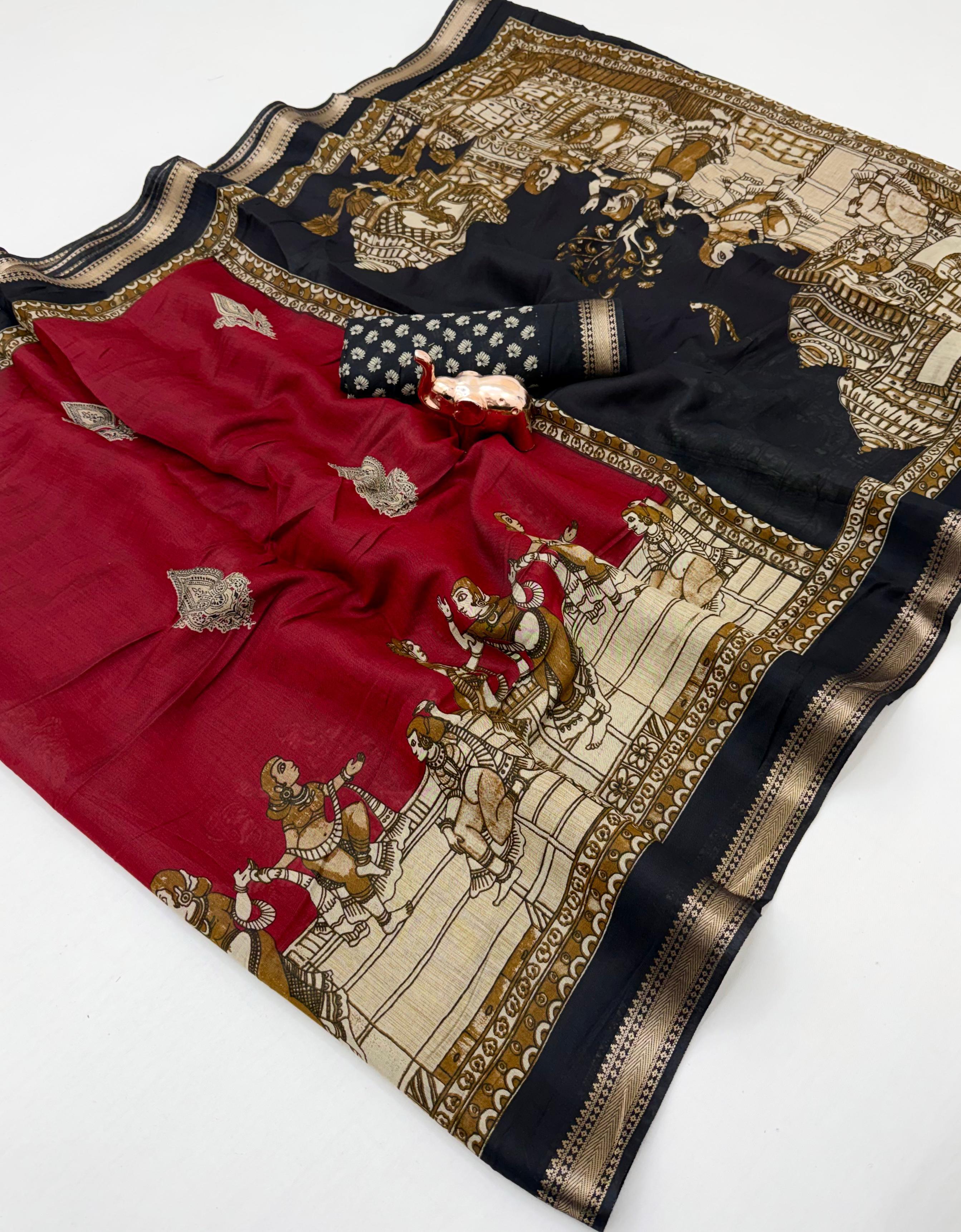 Soft Mul Cotton with Kalamkari Pallu & Zari Weaving Border