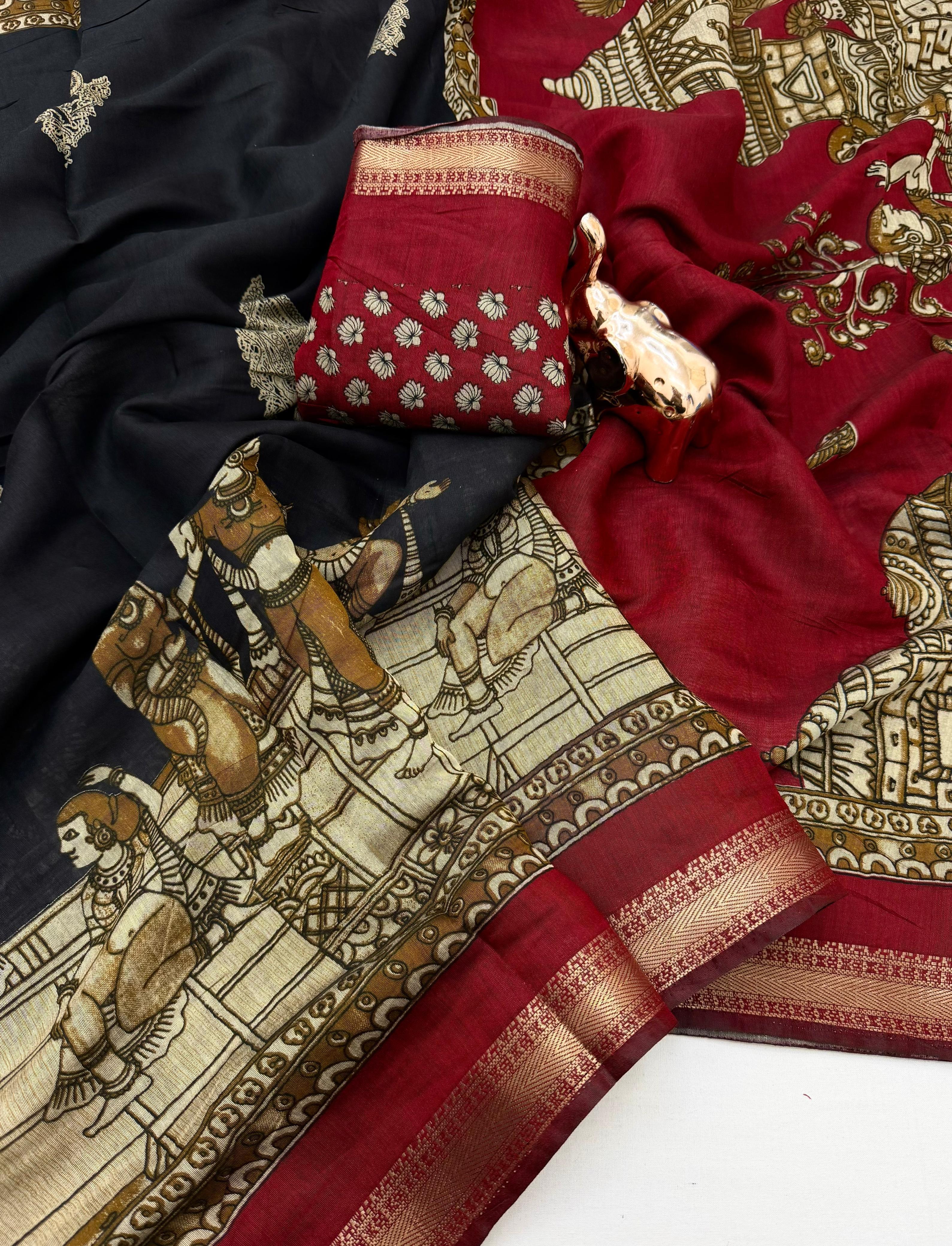 Soft Mul Cotton with Kalamkari Pallu & Zari Weaving Border