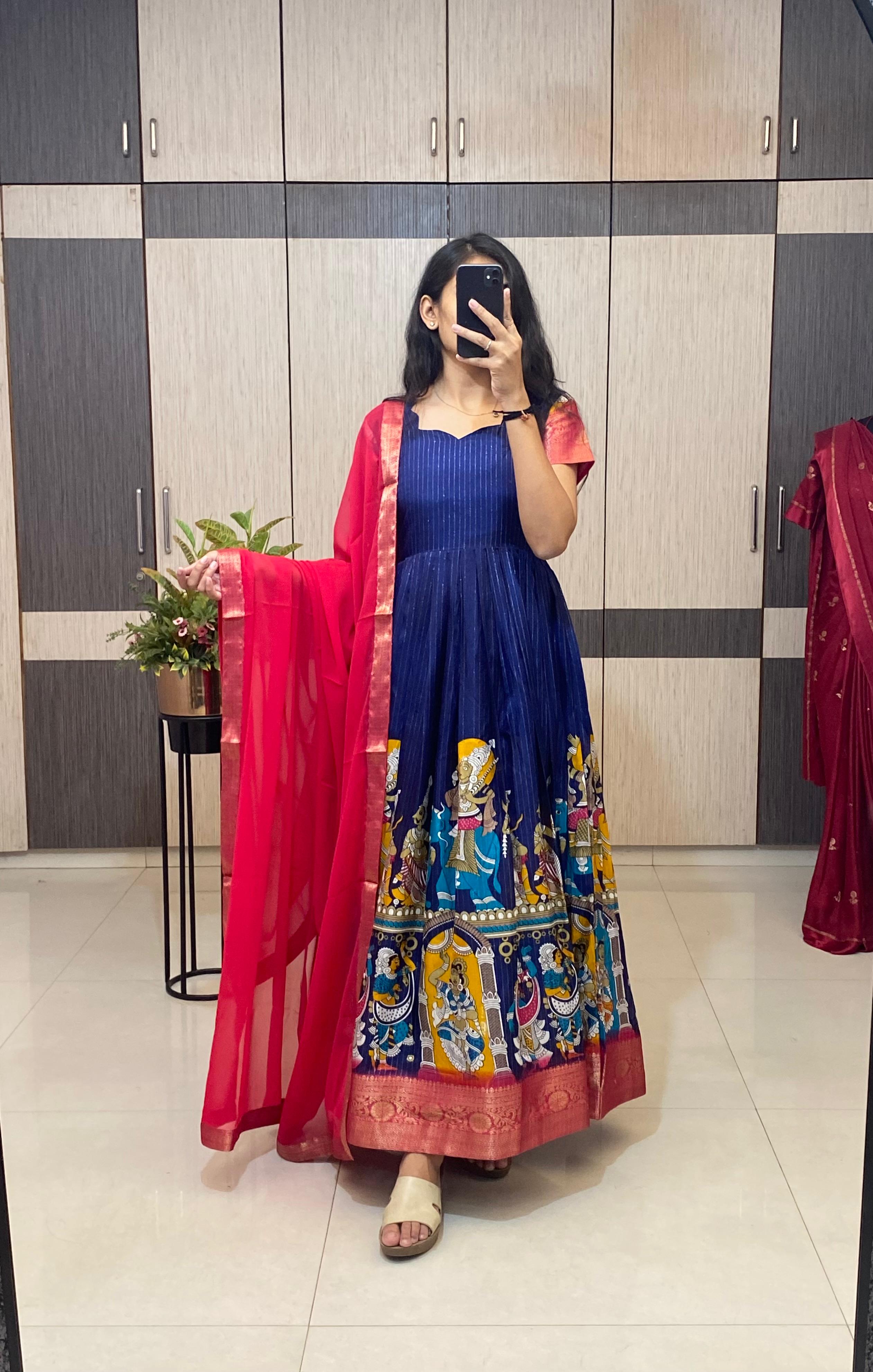 Zari dola frock with Georgette Dupatta