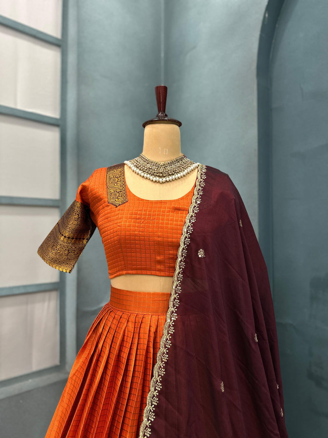 Premium Quality Fully Stitched Gadhwal Checks Pattu Lehenga