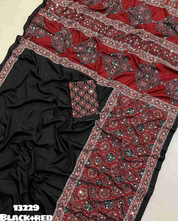 Soft Crepe Silk Ajrakh Printed Saree's