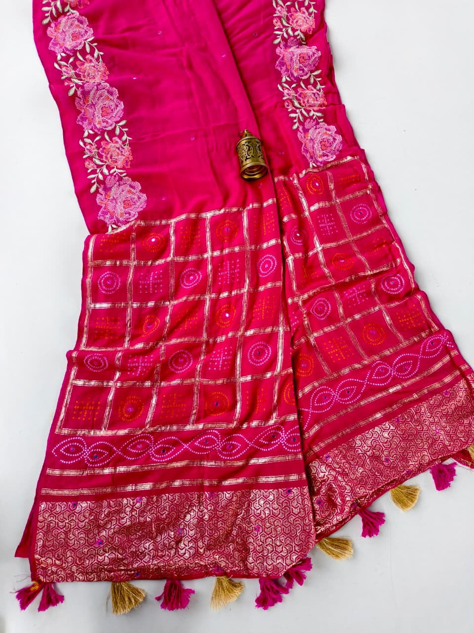 Pure Soft Dola Sarees with beautiful cross stitch & Aari Mirror Work