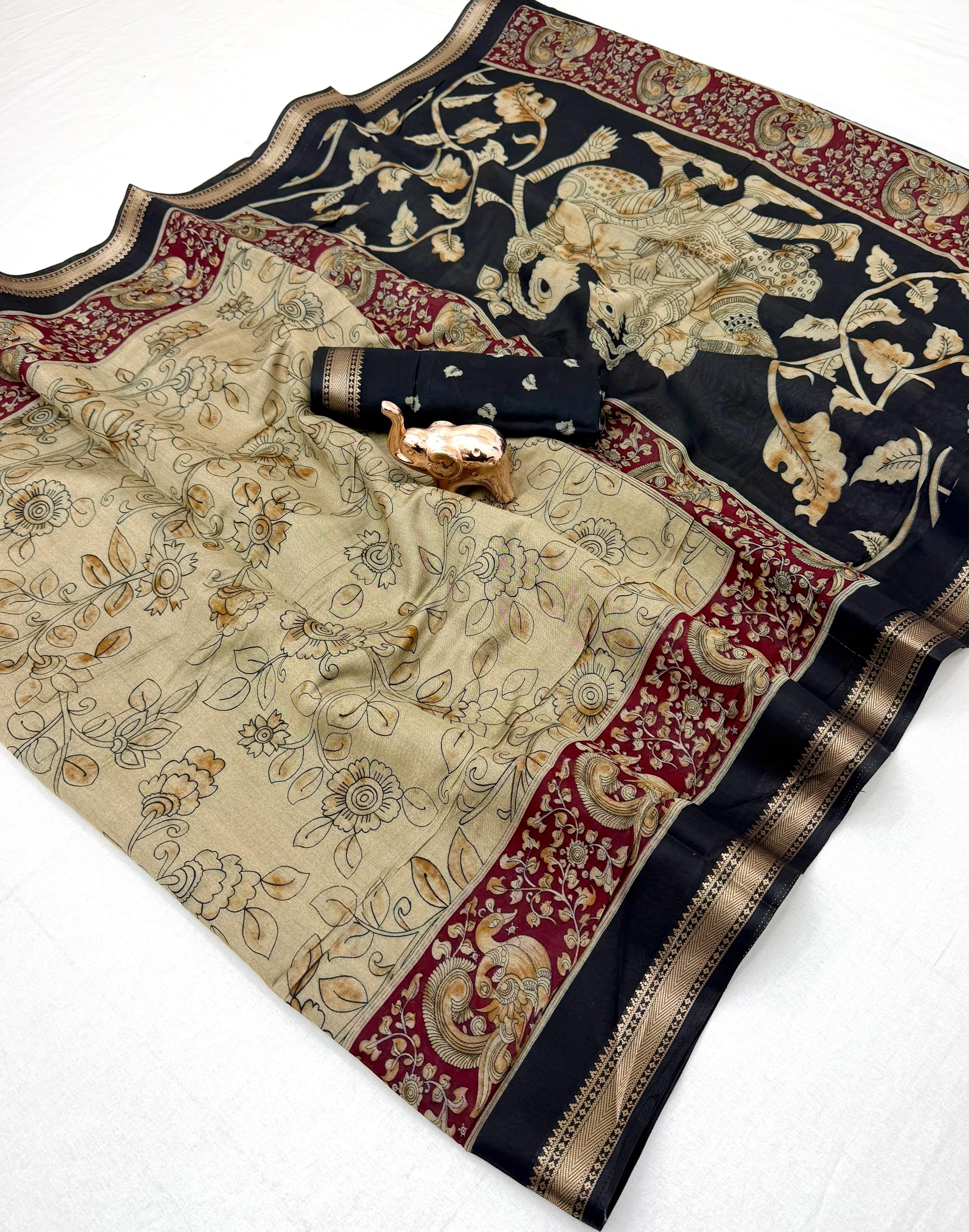 Mul cotton sarees with kalamkari Design