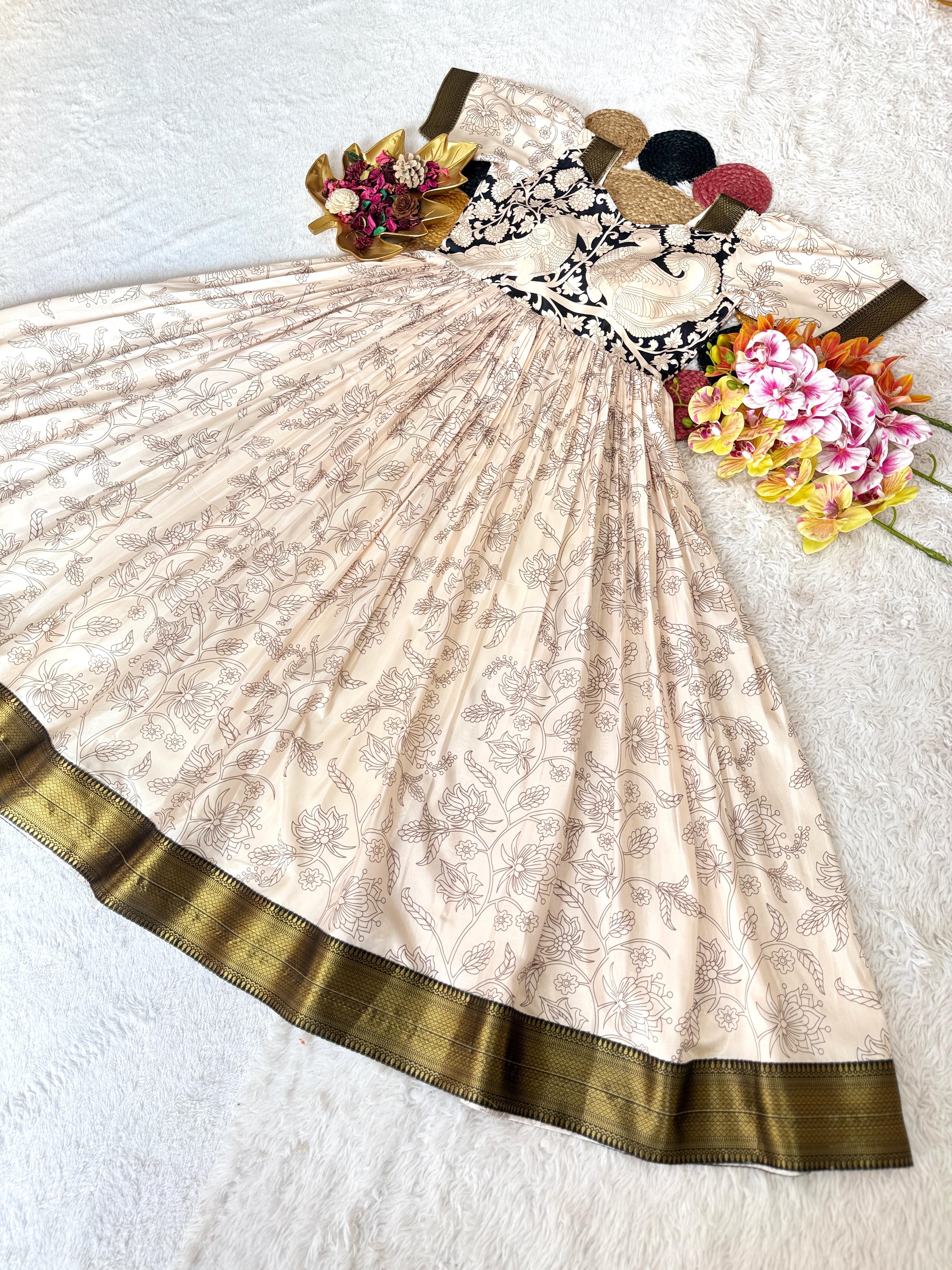 Soft Kalamkari Dola Silk Gowns