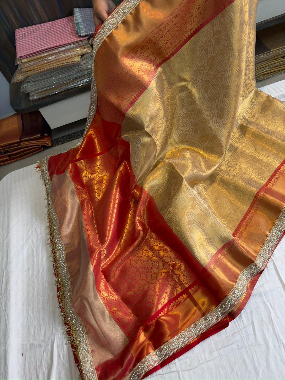 Premium Banarasi Tissue Lace Work Saree
