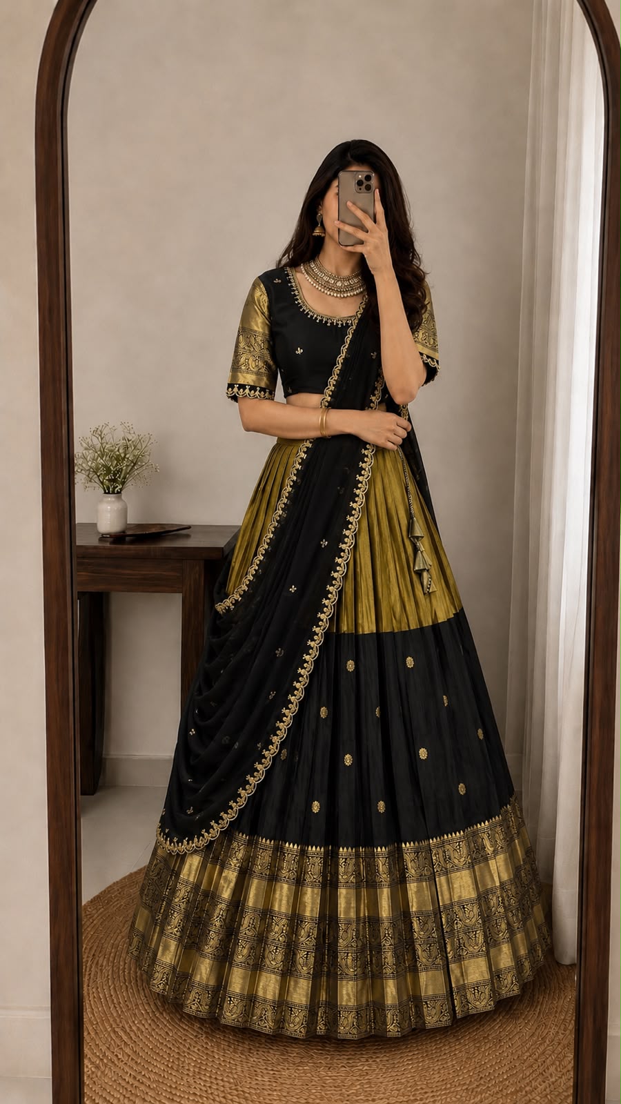 Premium Quality Fully Stitched Kanjivaram with tissue silk dual combination Lehanga