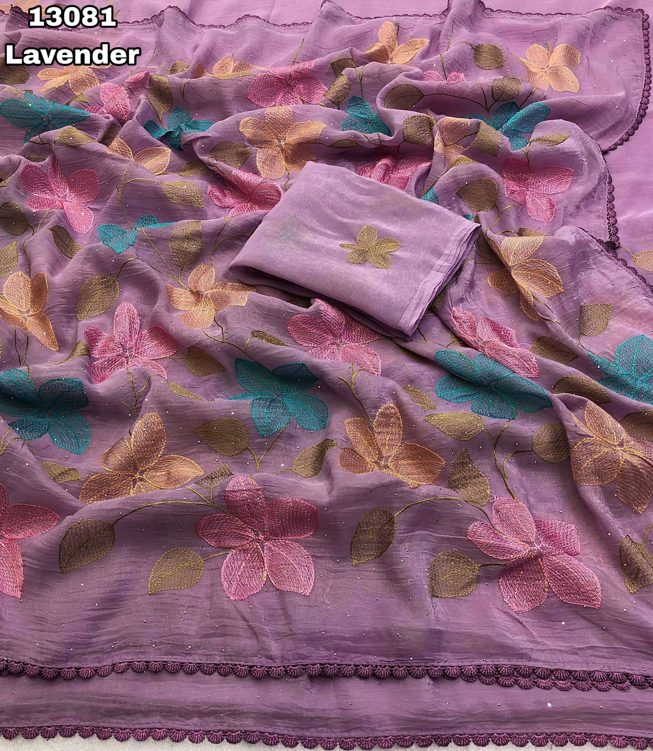 Crunchy Crush Embroidery Work Sarees