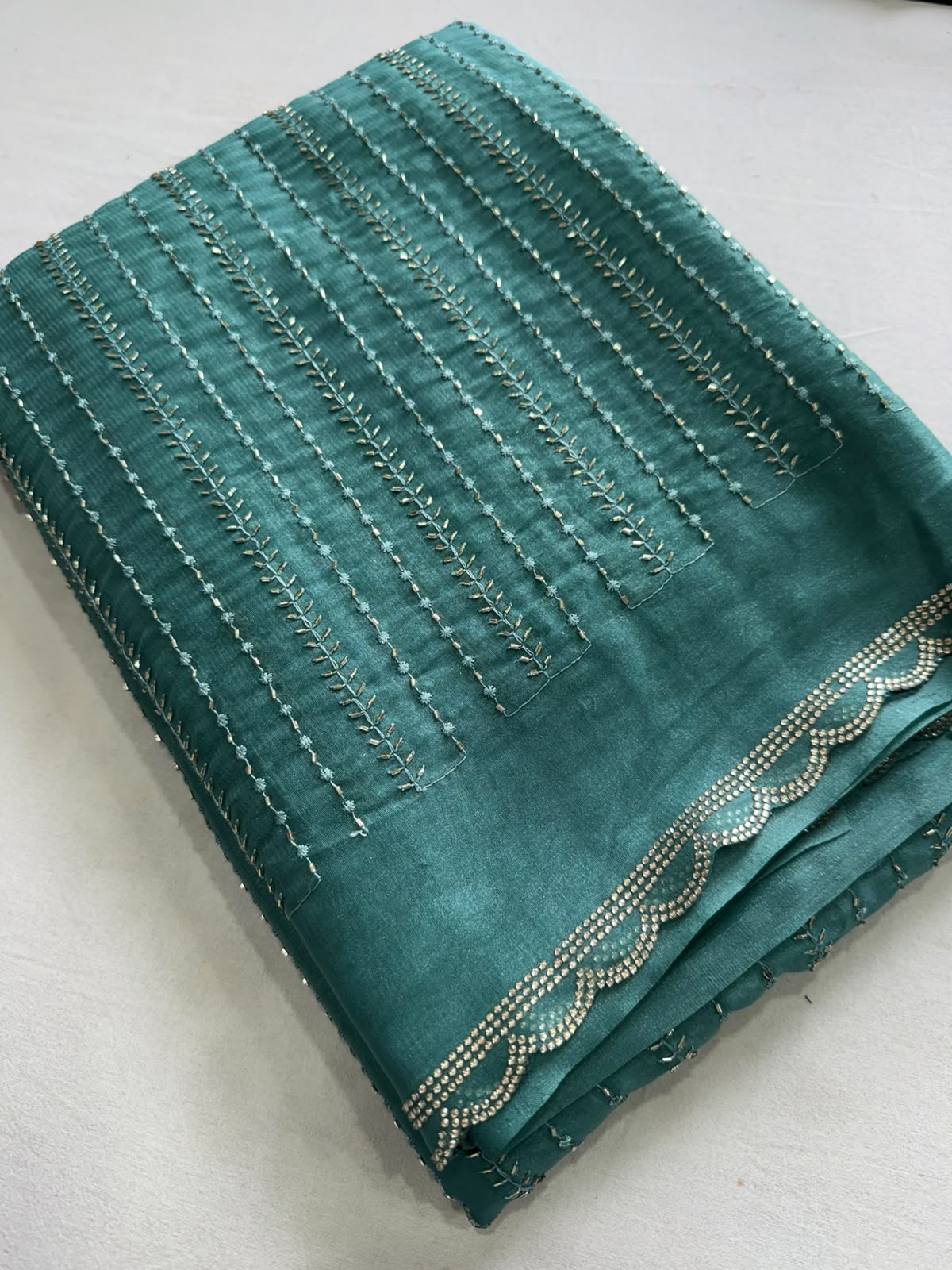 Star Georgette Sequence Bits Work Jharkhand Work Saree With Running Blouse