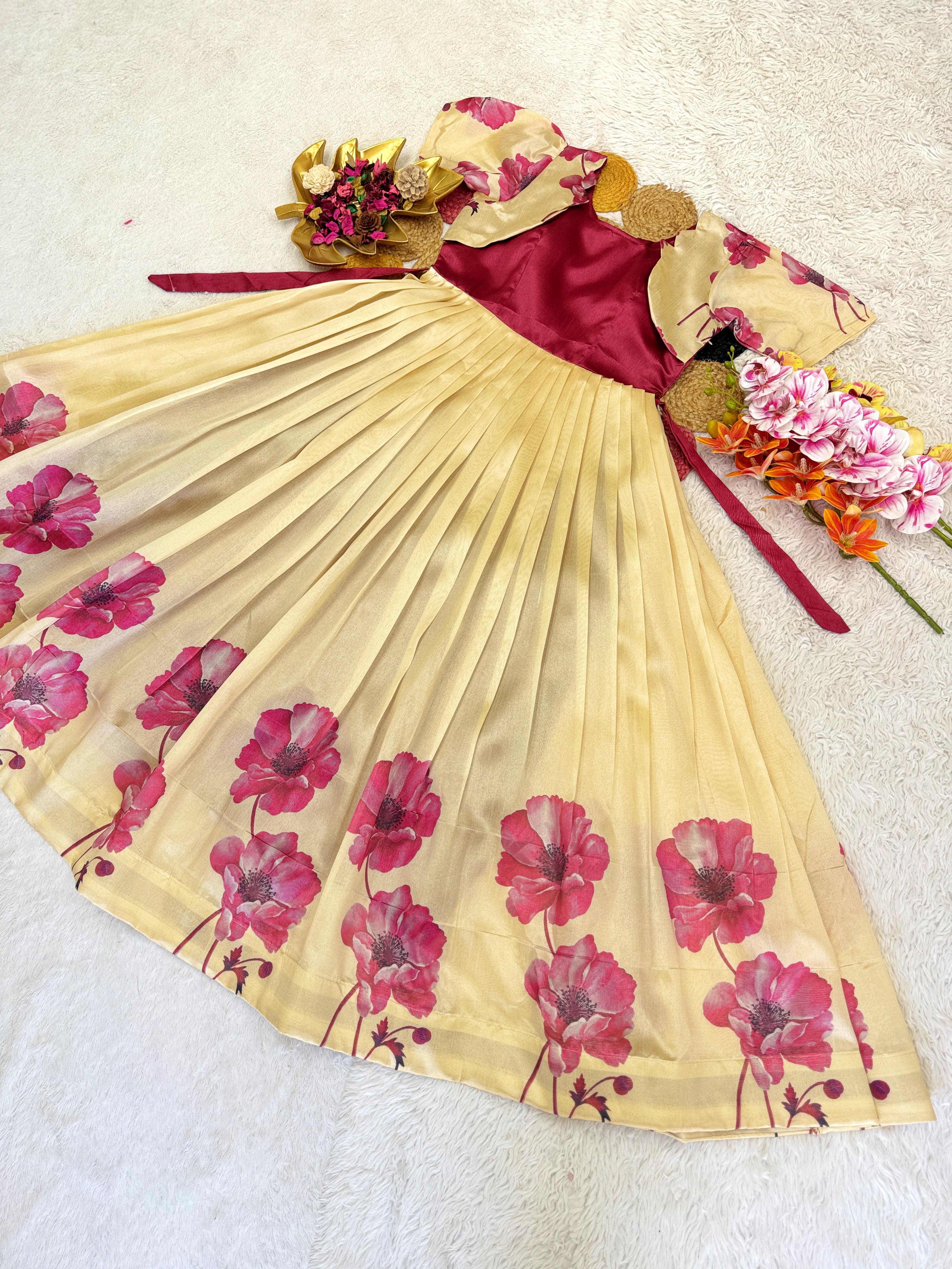 Floral Printed Soft Silk Gown