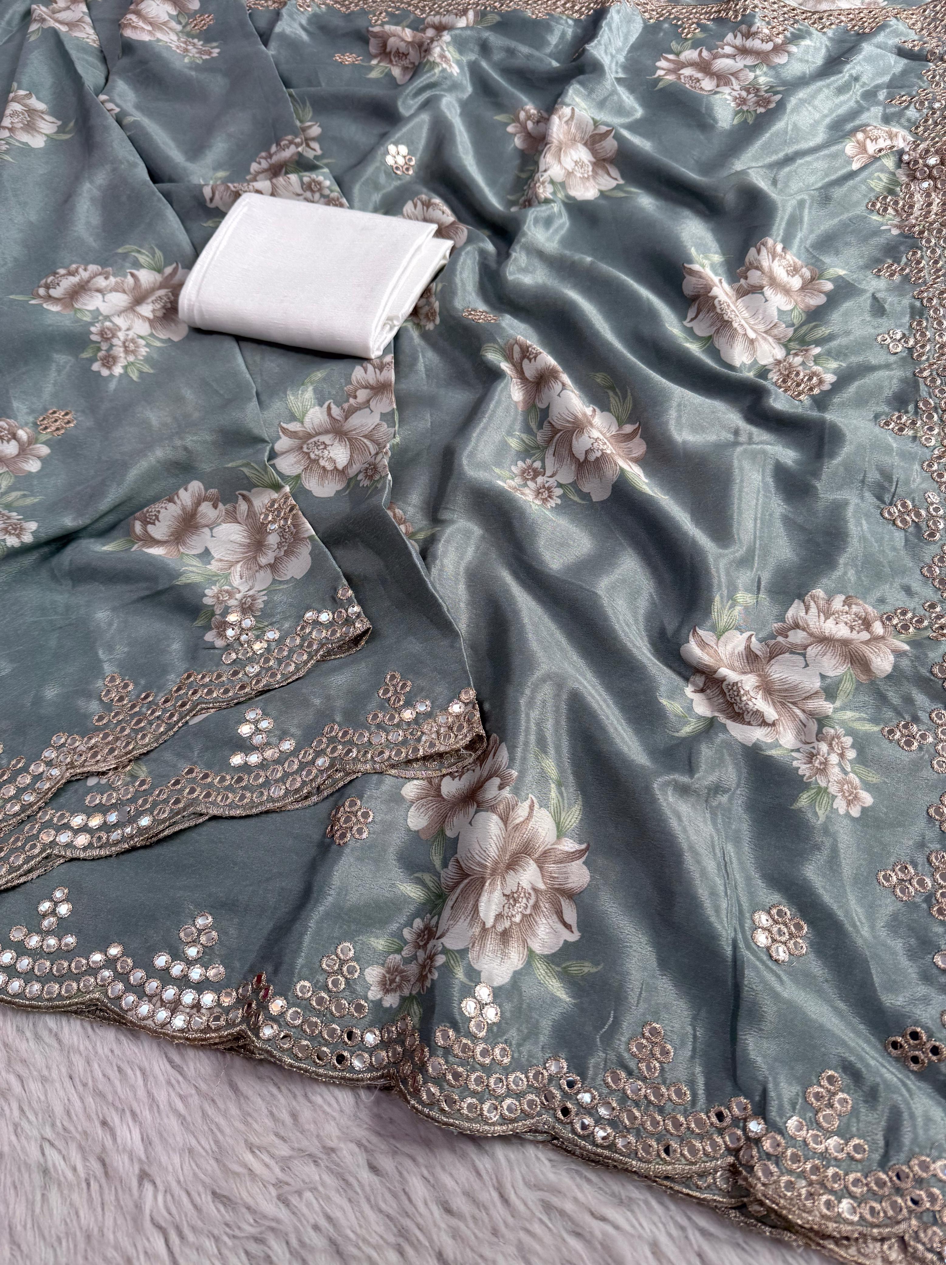 Premium Dusty Shades Chinon Silk Sarees