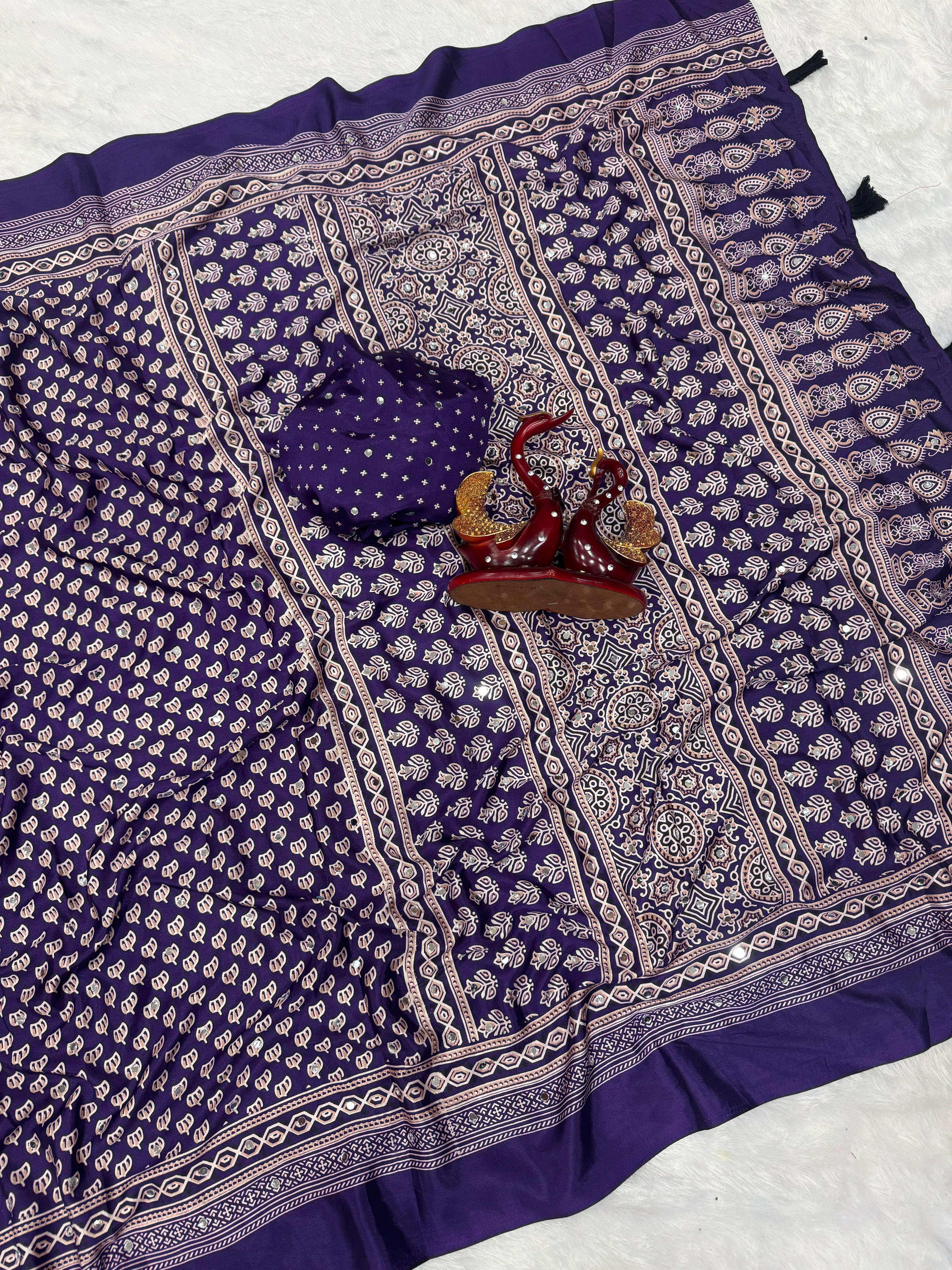 Soft Crepe Silk with Ajrakh Work Sarees