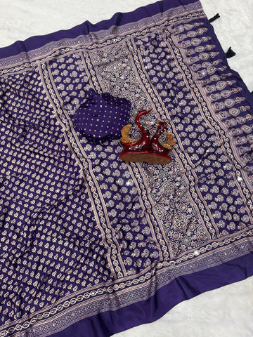 Soft Crepe Silk with Ajrakh Work Sarees