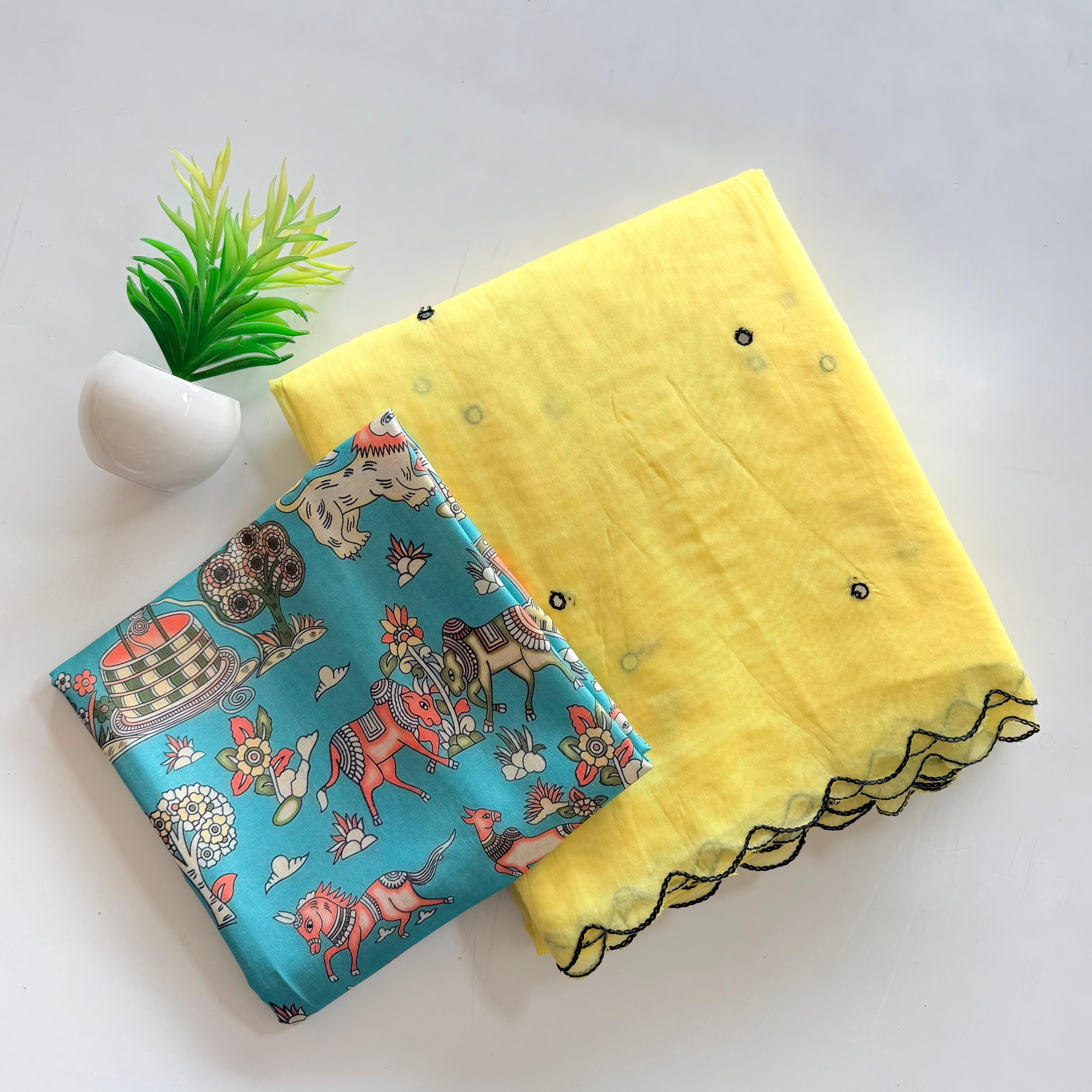 Soft Chanderi Saree with Beautiful handtouch mirror cover with thread work