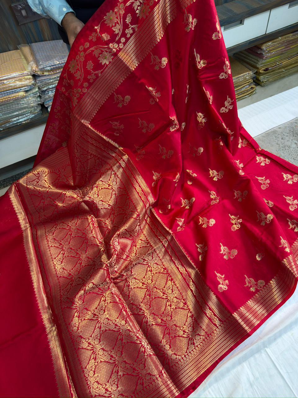 Pure Banarasi Green Raw Mango Silk Saree