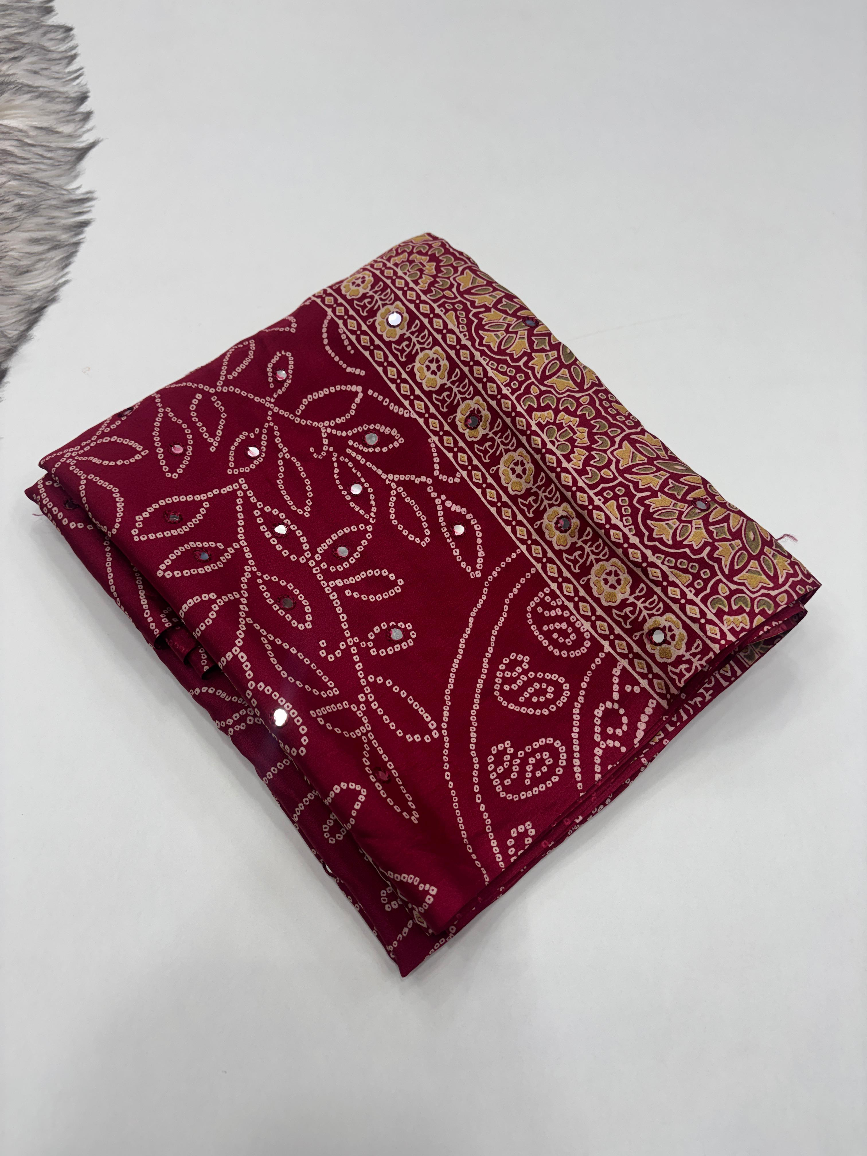 Pure Satin Silk Saree with Aari Mirror Work