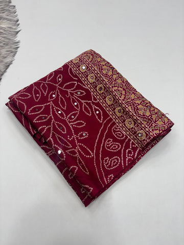 Pure Satin Silk Saree with Aari Mirror Work
