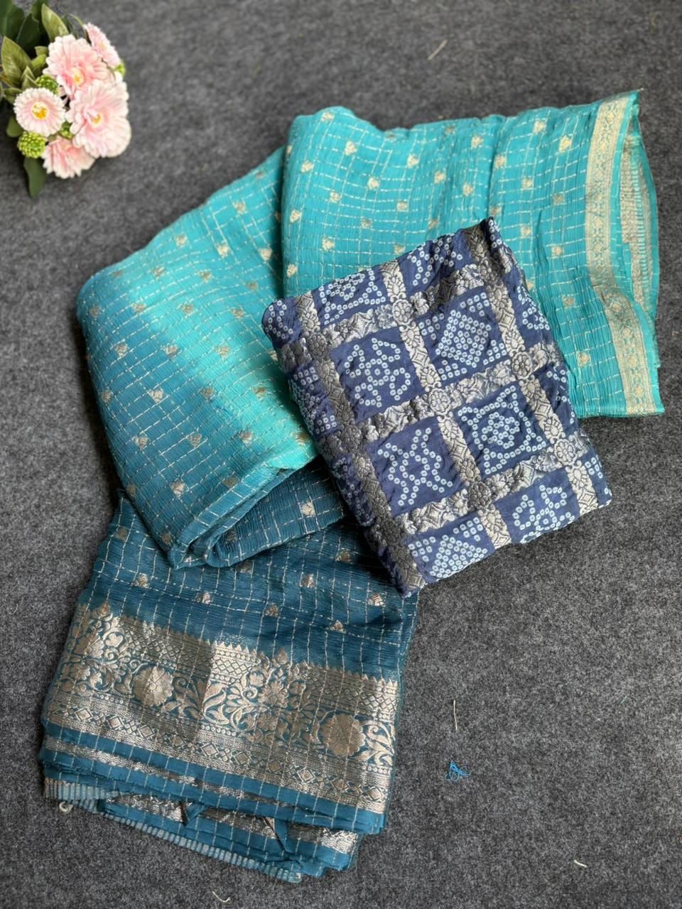 Pure 2D Shaded Viscose Chinnon Sarees