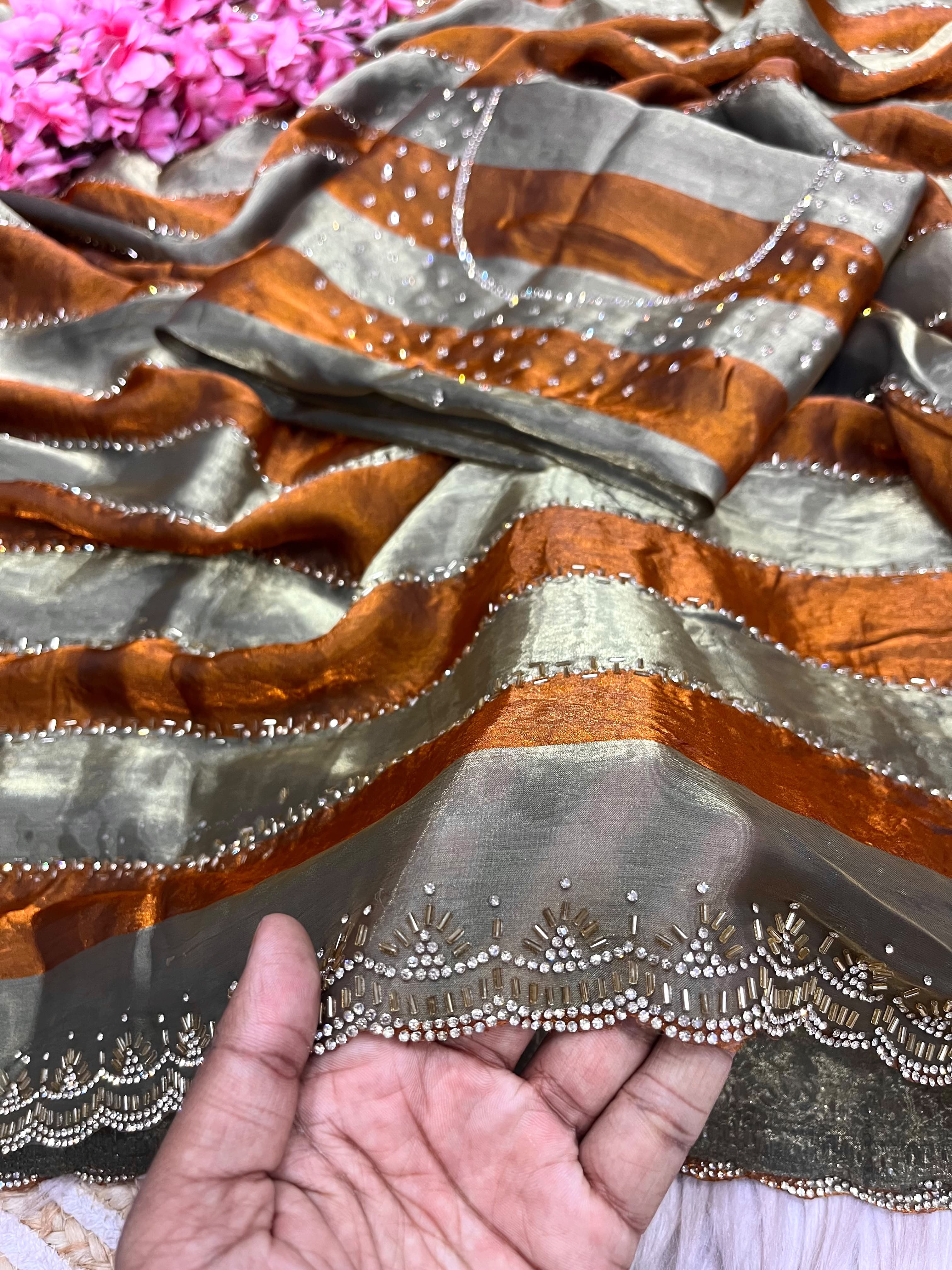 Space Soft Silk Blooming With Beautiful jarkhan Work With Siroski Work