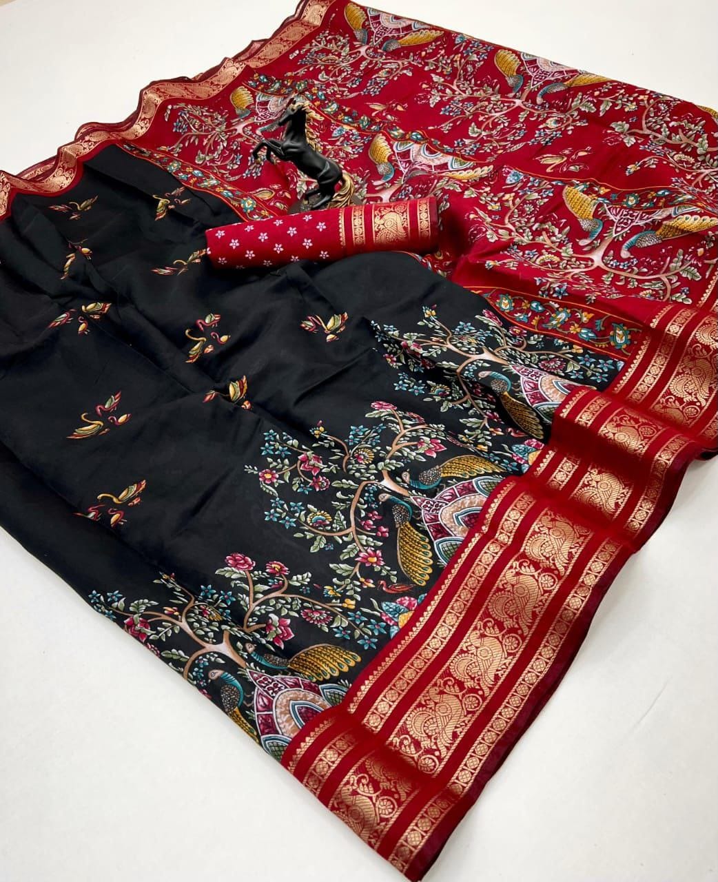 Pure Viscose Silk Saree with Kalamkari Design
