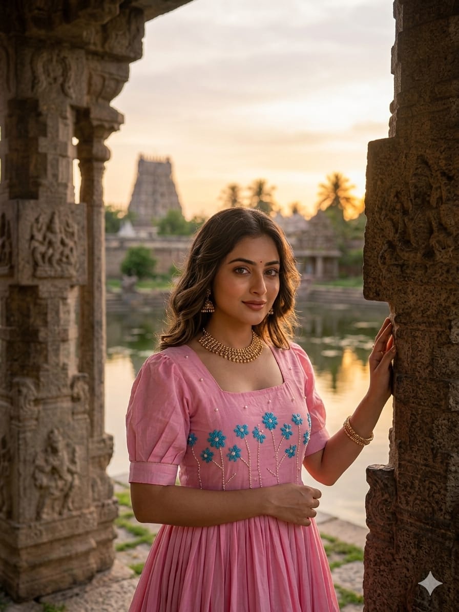 Designer Soft Mul Cotton with Pearls & Thread Handwork Gown Dress
