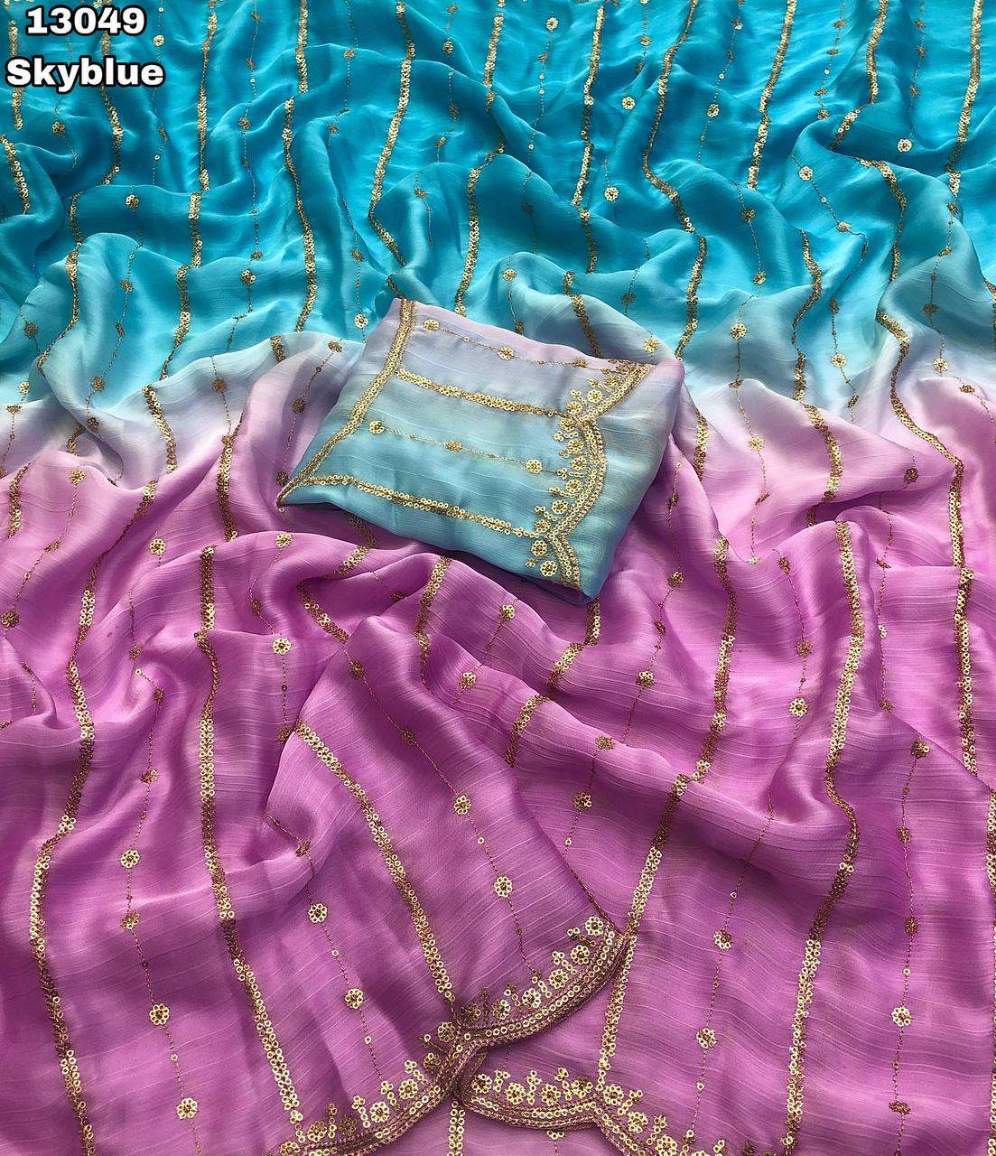 Chiffon Shaded Embroidery Work Saree