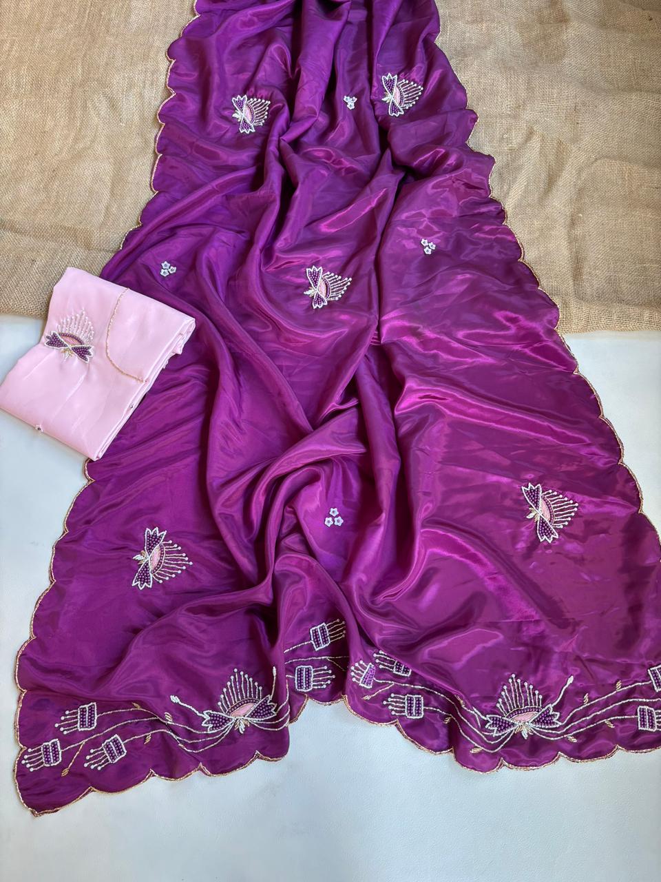 Designer Light Weight Moti Cutdana Handwork Sarees