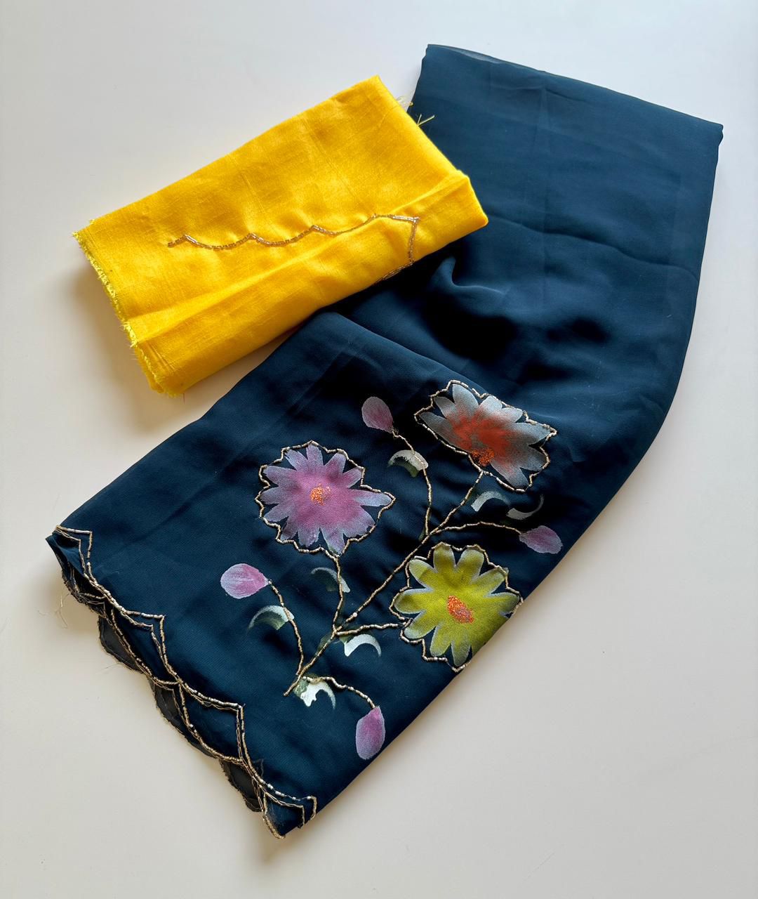 Premium Georgette with Brush paint and cutdana work