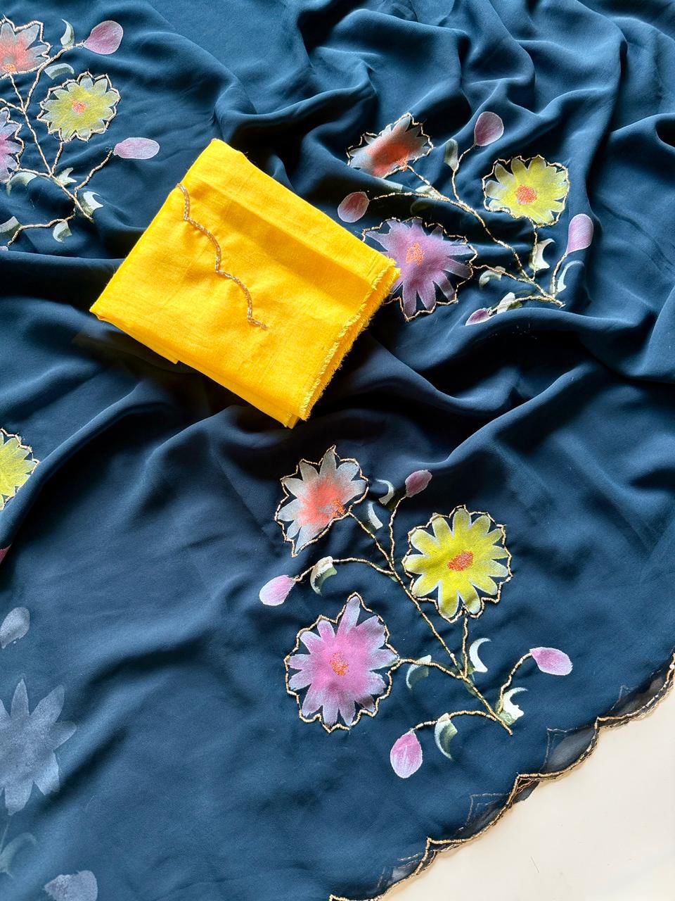 Premium Georgette with Brush paint and cutdana work