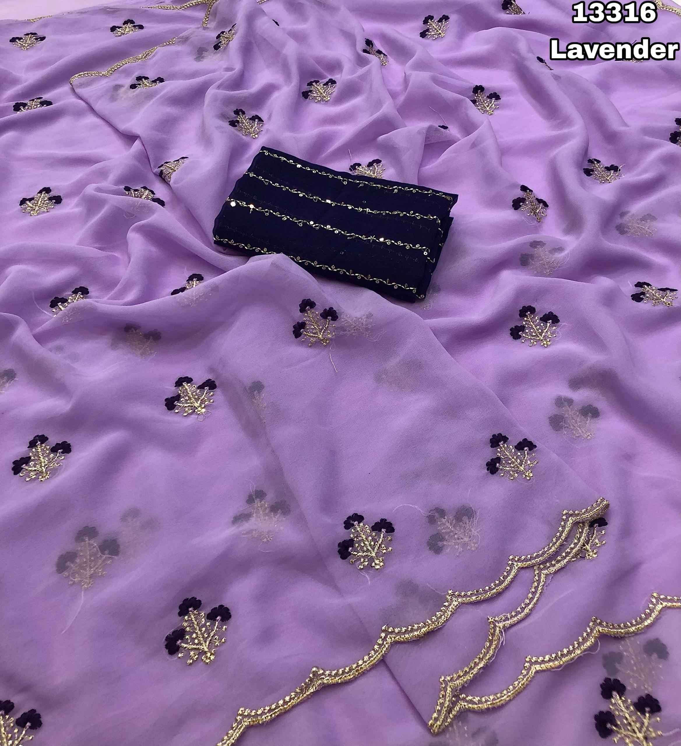 Faux Georgette Sarees with Embroidery Butta