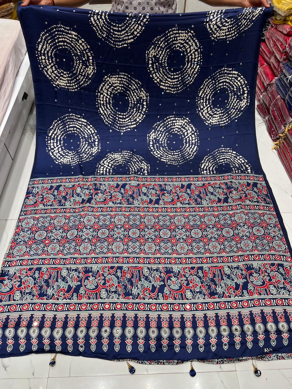 Ajrakh real mirror work sarees