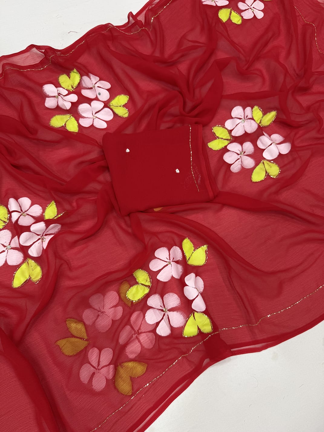 Pure chiffon Handwork Sarees