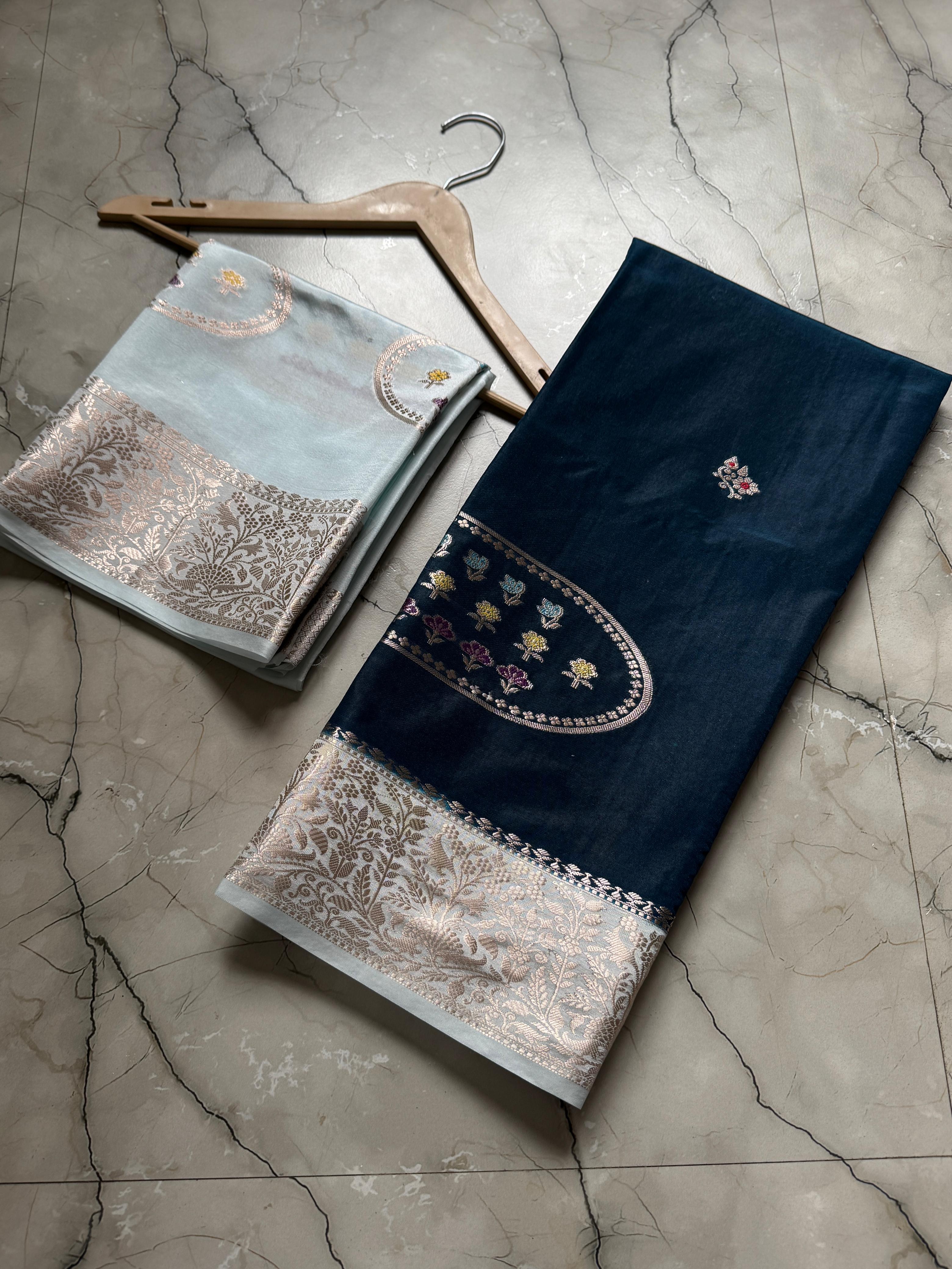 Banarasi Handloom Semi Katan Silk Dyble Fabric Saree